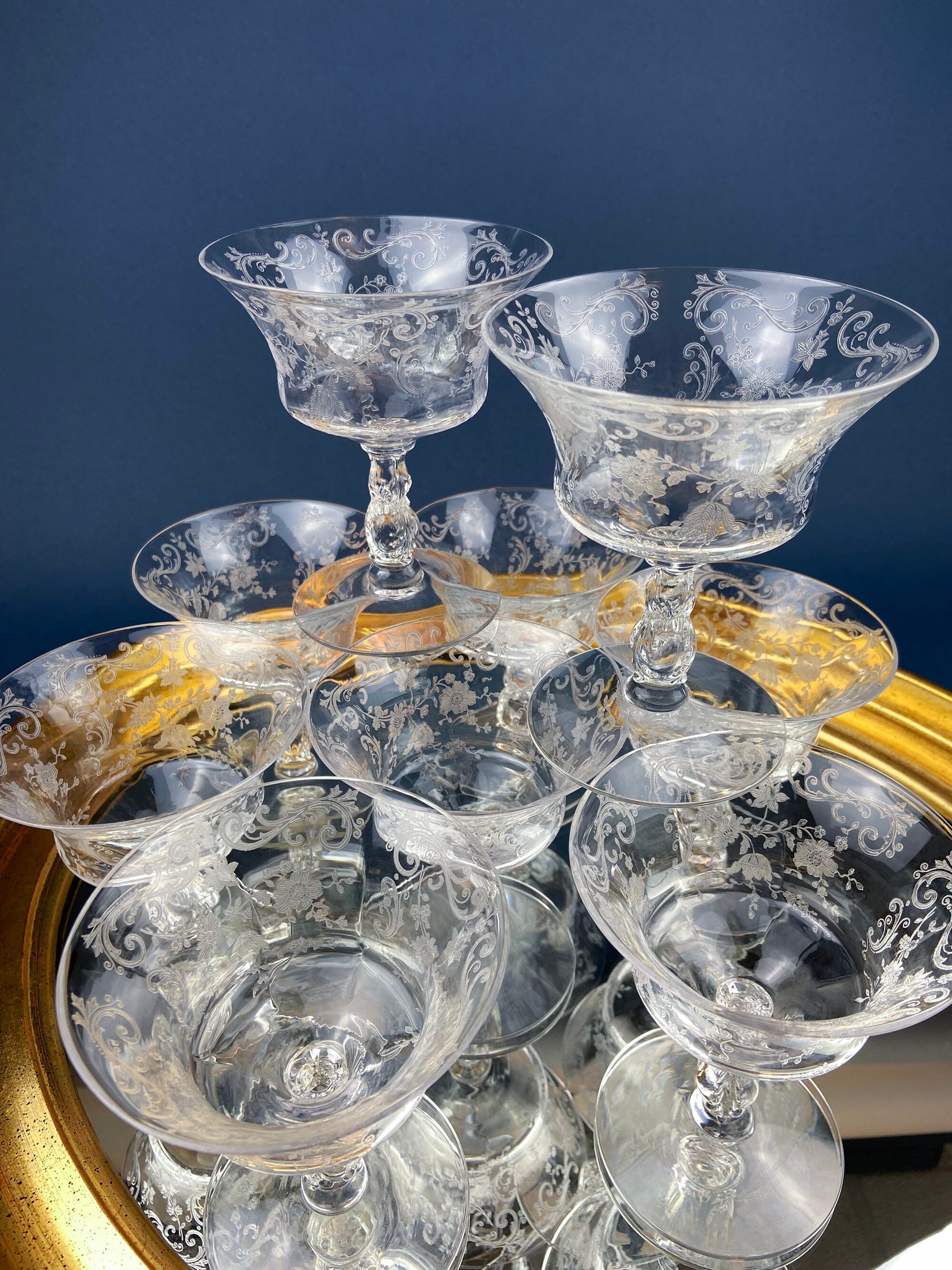 Cambridge Chantilly Etched Crystal Sherbet Glasses – Set of 9
