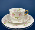 Antique Limoges Tea Cup and Saucer. Hand-Painted Porcelain by Haviland, France. Violet Clusters Motif. Highly Collectible.