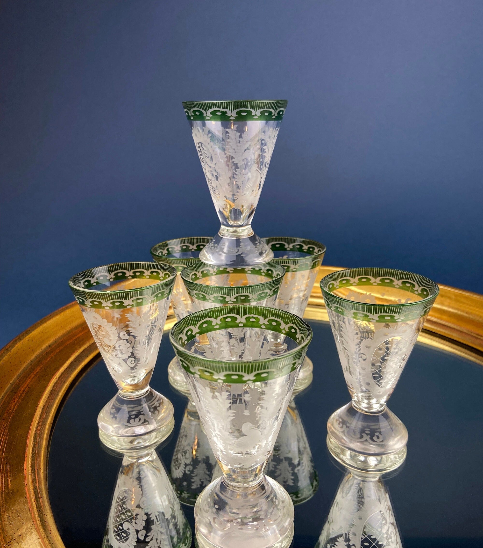 Bohemian Crystal Cordial Glasses – Sapphire to Clear Cut Crystal, Set of 5