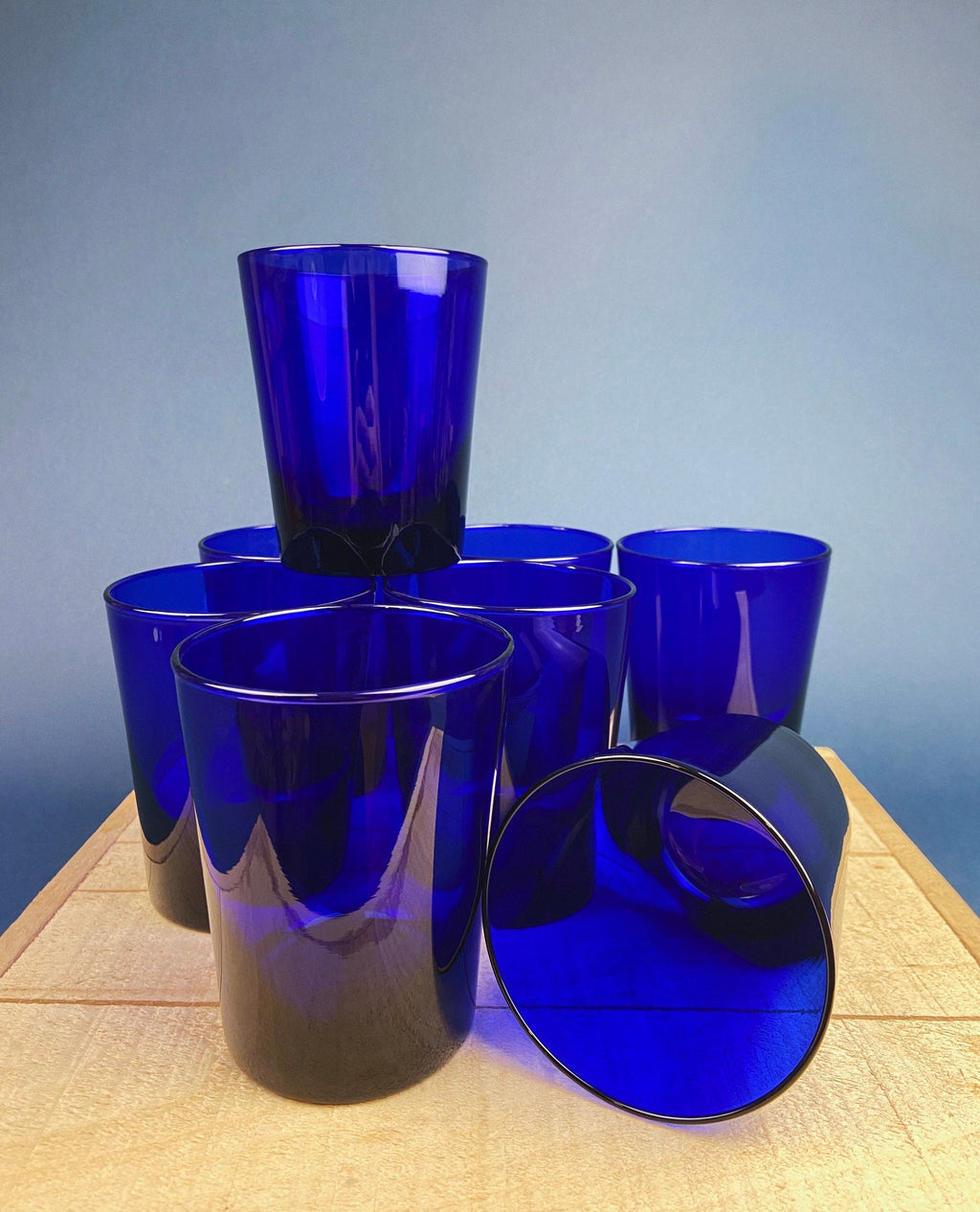 Topaz Blue Footed Stemmed Juice Glasses – Set of 6