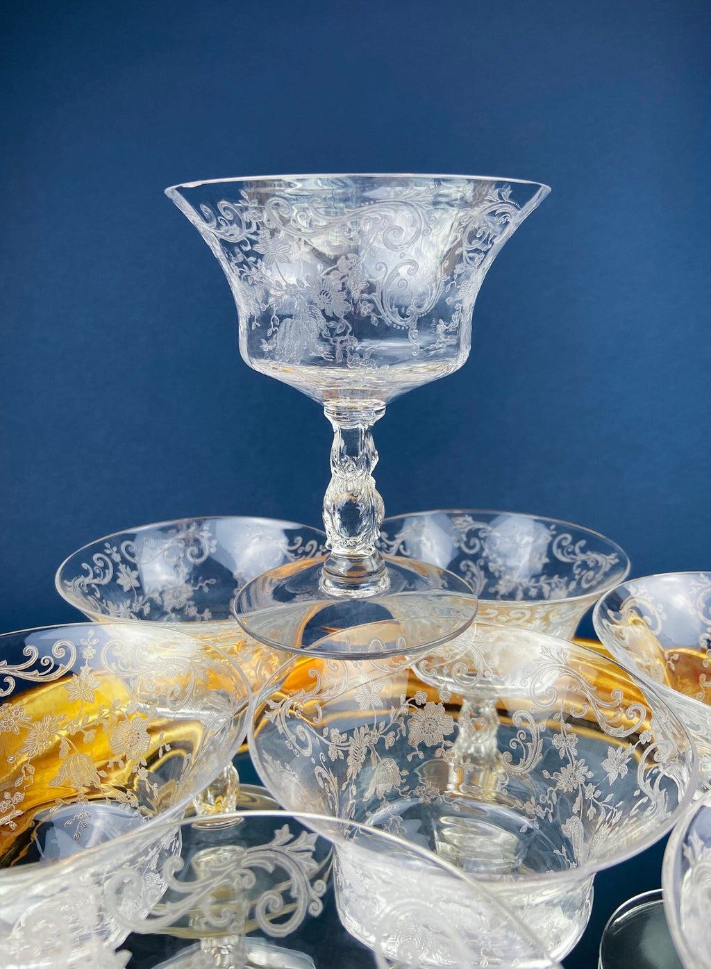 Cambridge Chantilly Etched Crystal Sherbet Glasses – Set of 9