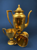 Vintage Brass Coffee Pot, Creamer & Sugar Bowl. Heavy Brass with Art Deco Style Handles. Elegant Coffee Service.