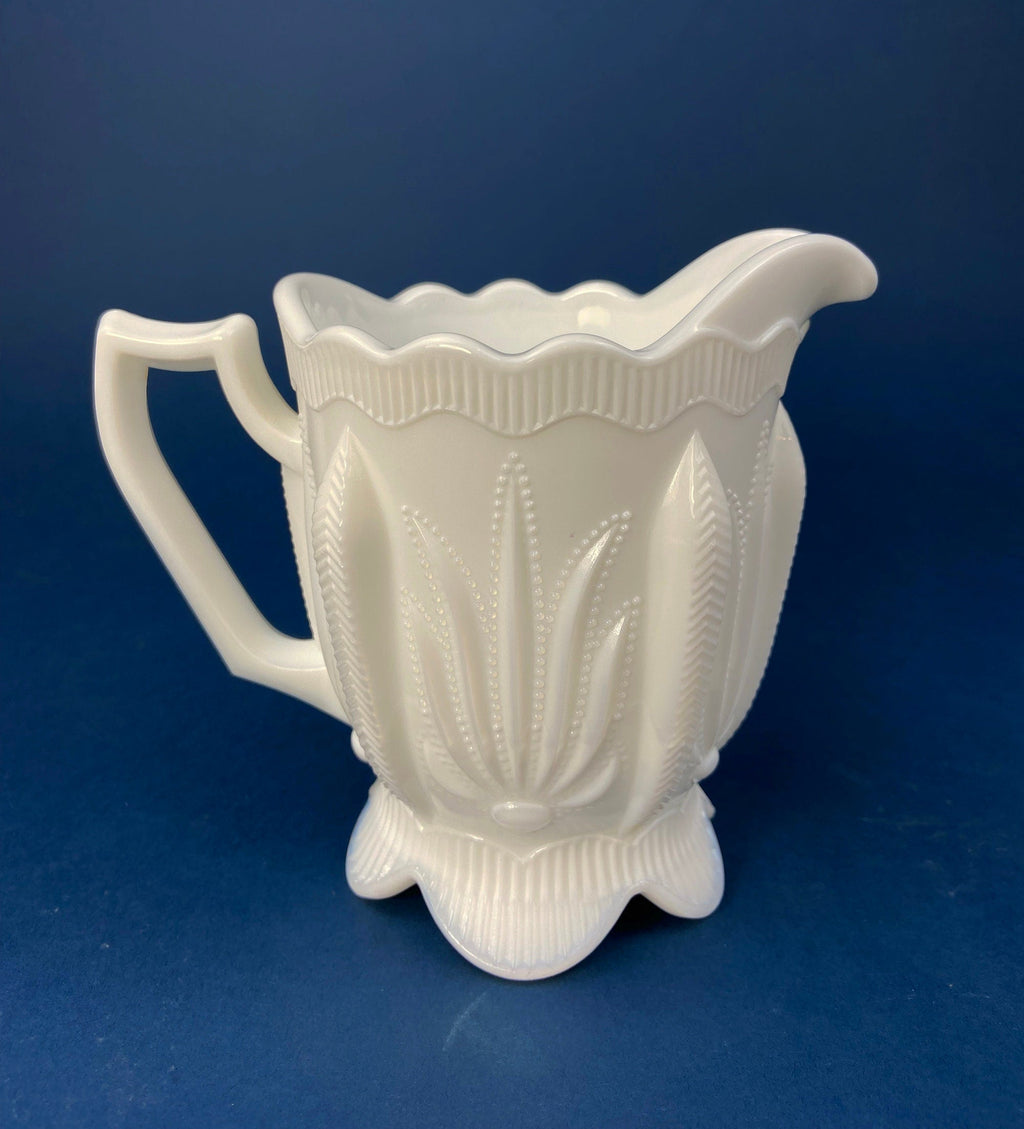 Milk Glass Creamer with 3D Leaf Motif & Scalloped Edge