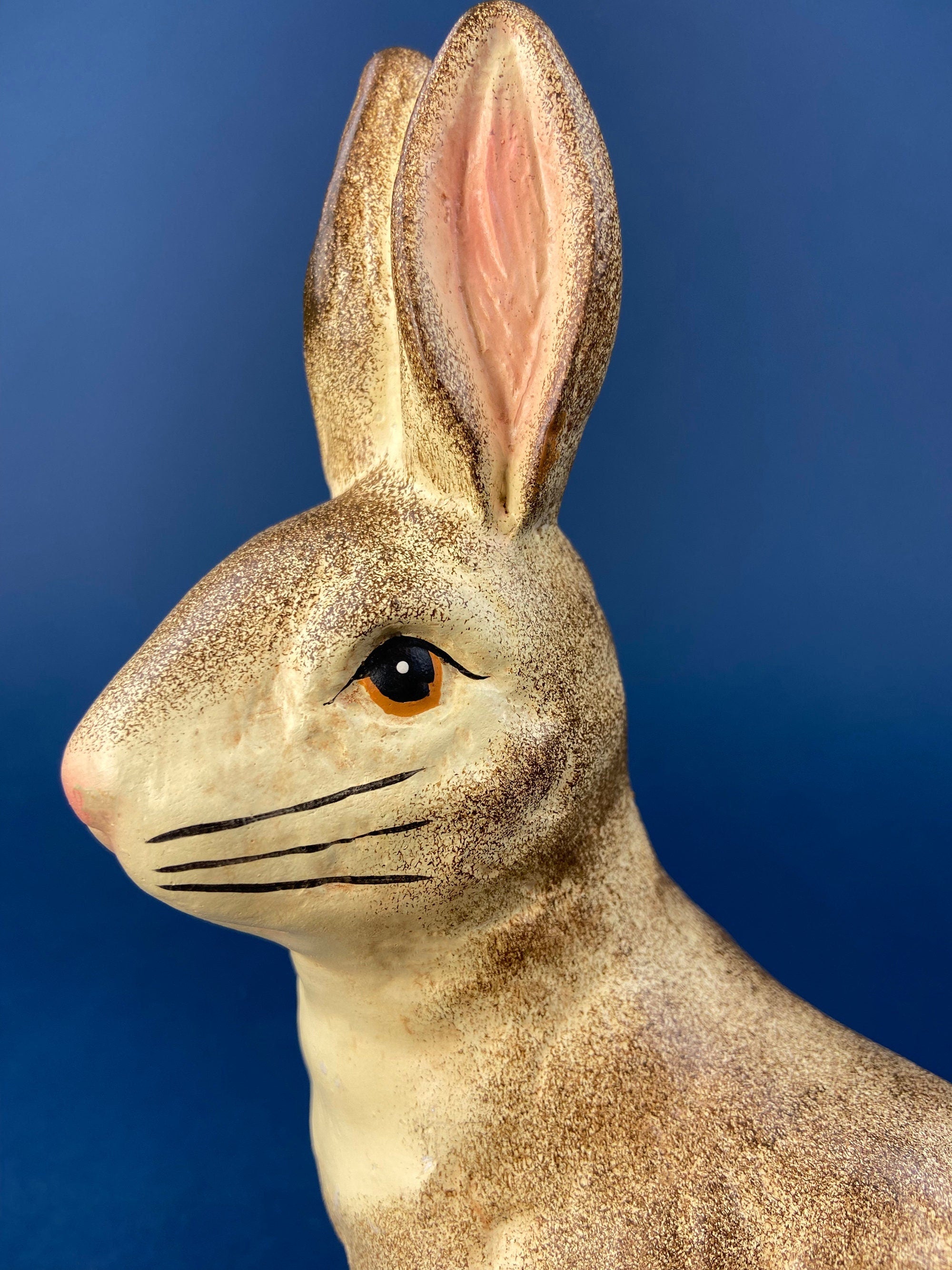 Vintage Rustic Brown Bunny with Pink Egg Figurine. Easter Display. Spring Celebration. Modern Farmhouse. Kids Room. Dining Table Room Decor.