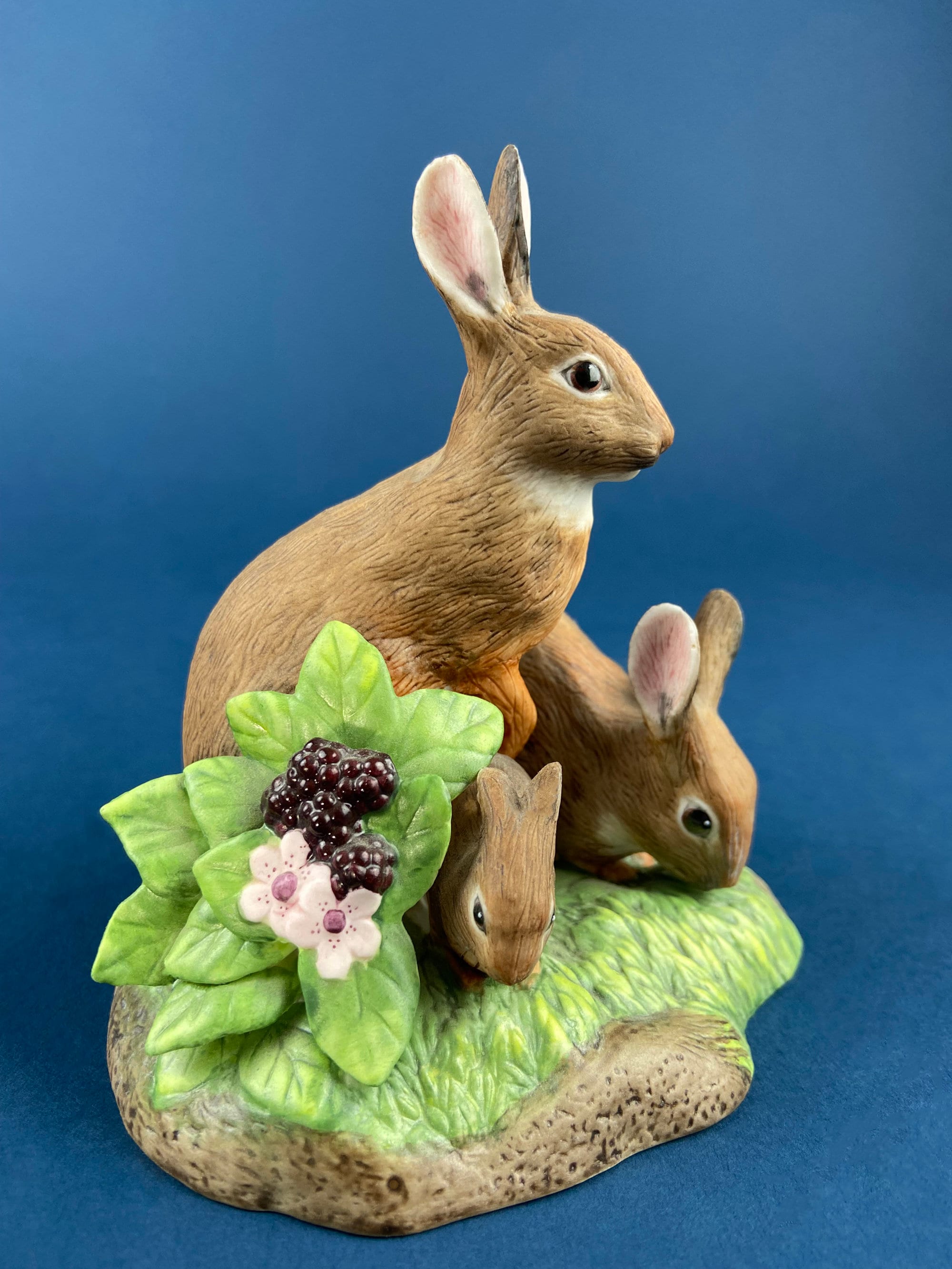 Hand-Painted Porcelain Bunny Family Figurine, RW OM, Easter Decor