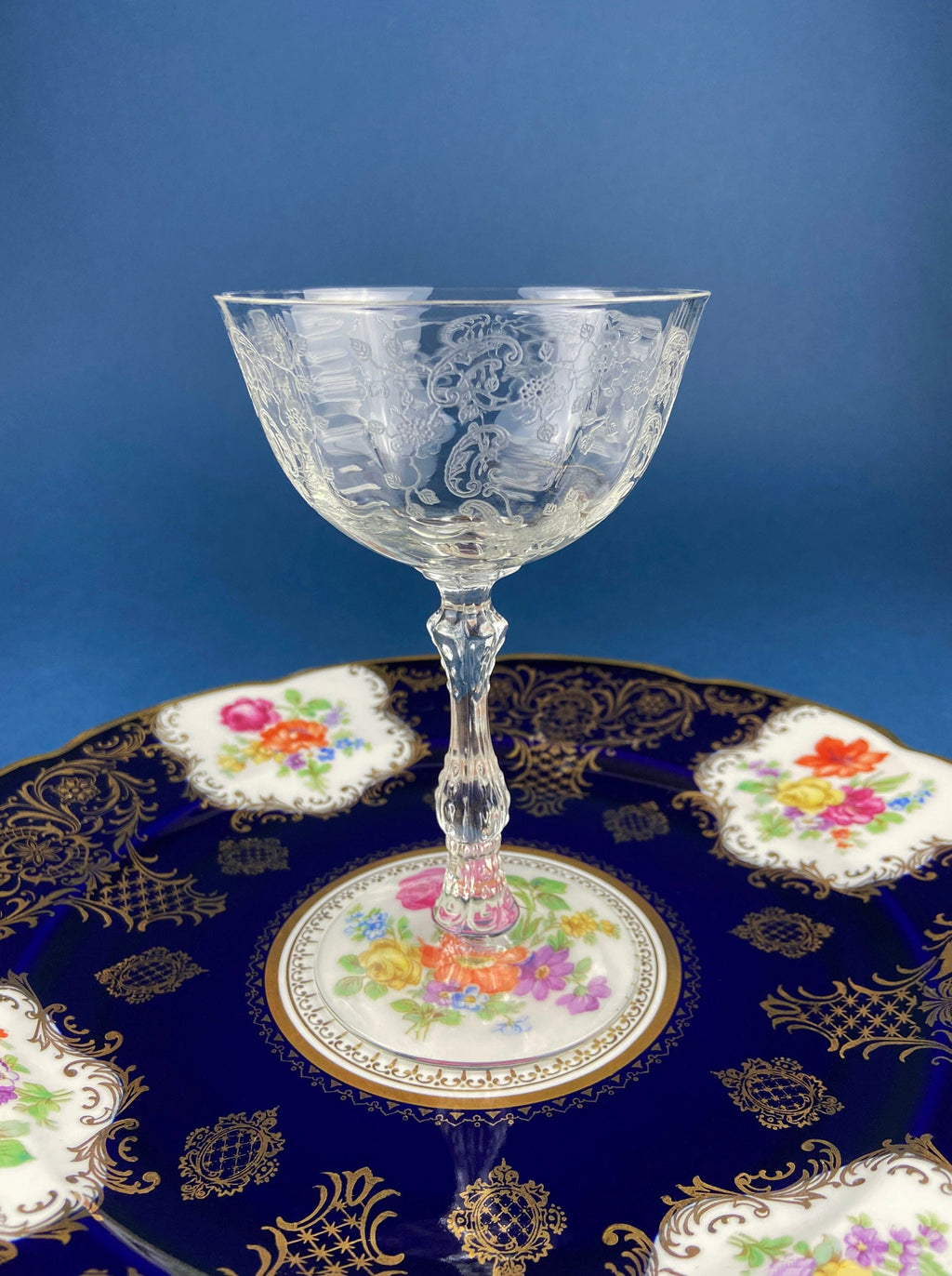 Cut Crystal Champagne Glasses – Geometric Motif, Set of 7