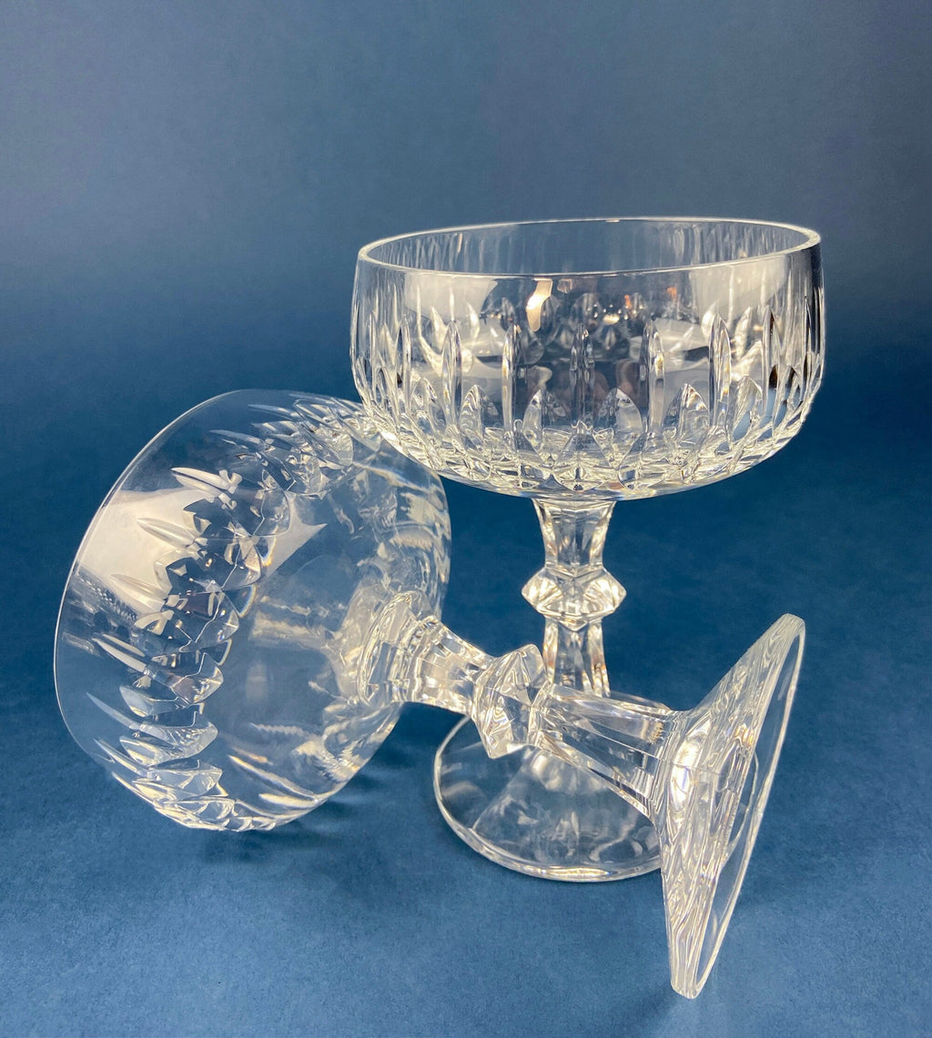 Cut Crystal Champagne Glasses – Geometric Motif, Set of 7