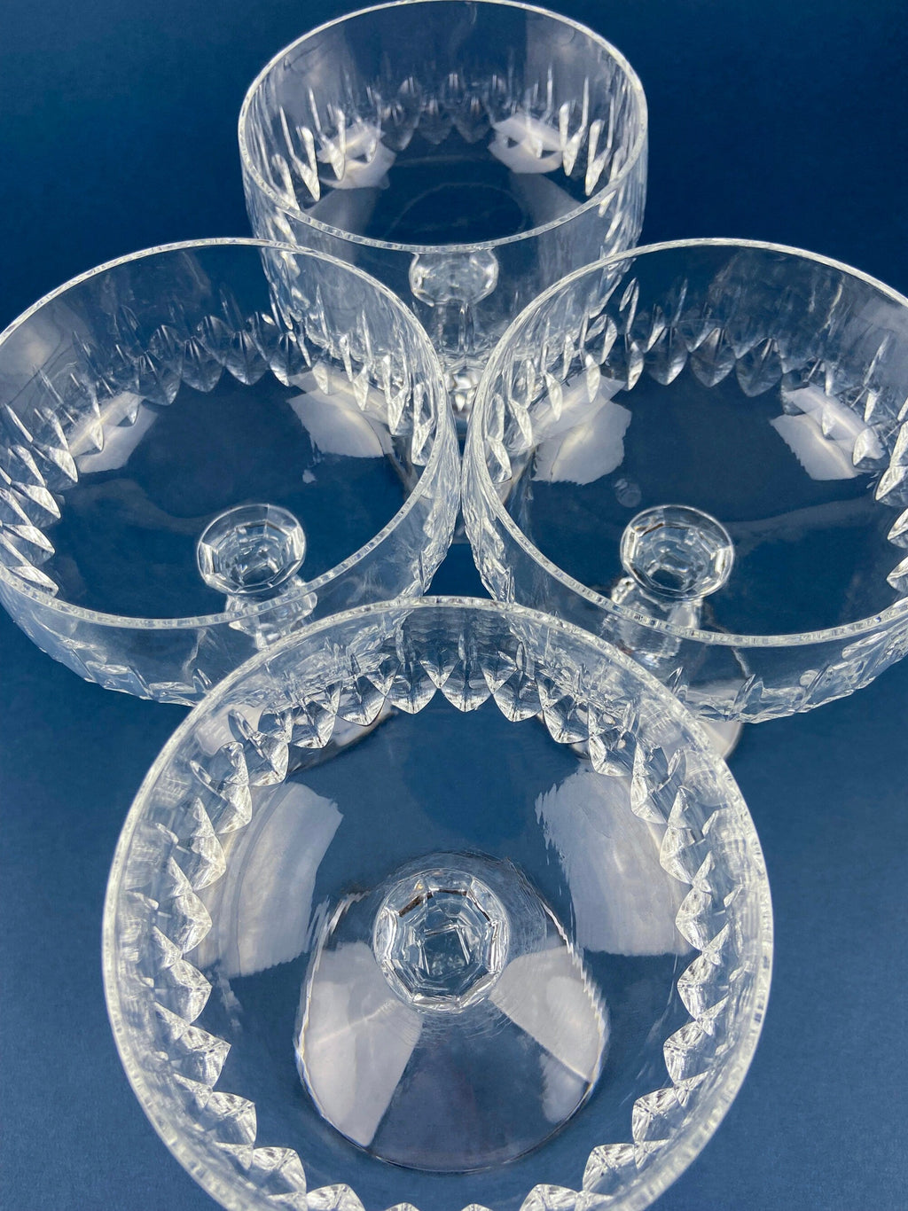 Cut Crystal Champagne Glasses – Geometric Motif, Set of 7