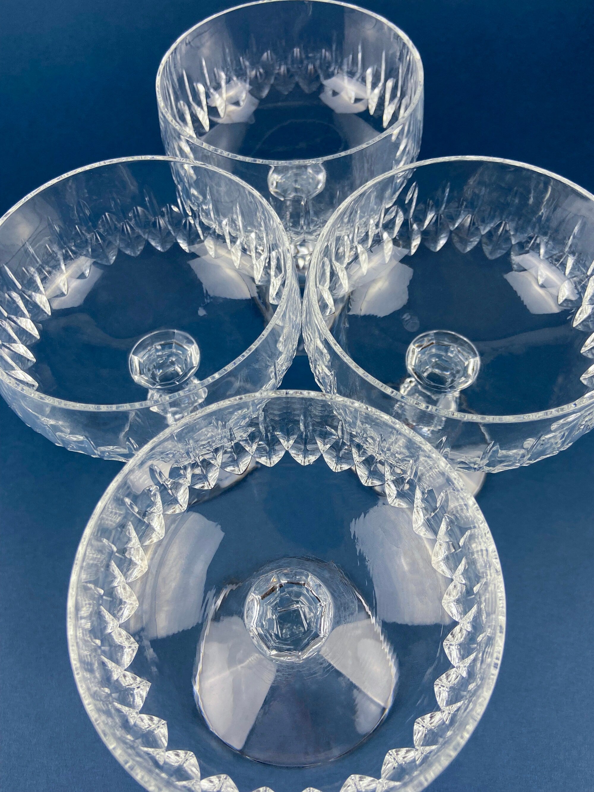 Cut Crystal Champagne Glasses – Geometric Motif, Set of 7