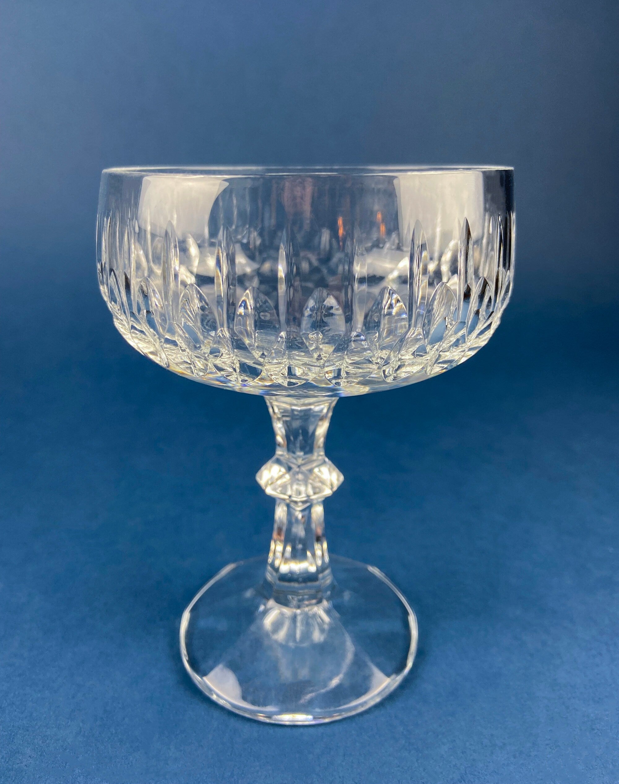 Cut Crystal Champagne Glasses – Geometric Motif, Set of 7