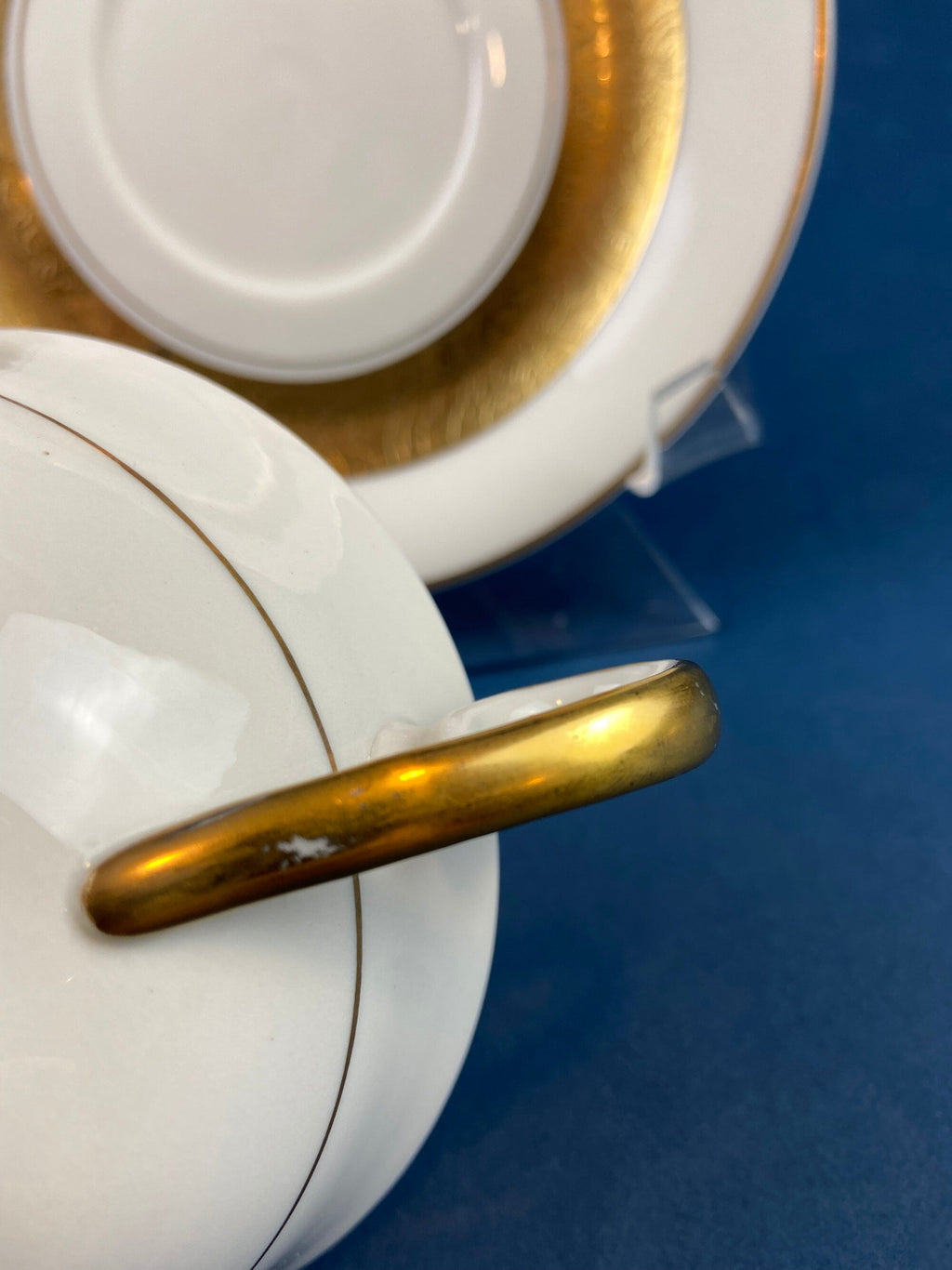 Royal Jackson Tea Cup & Saucer – Cream Porcelain with Gold Band, Made in USA