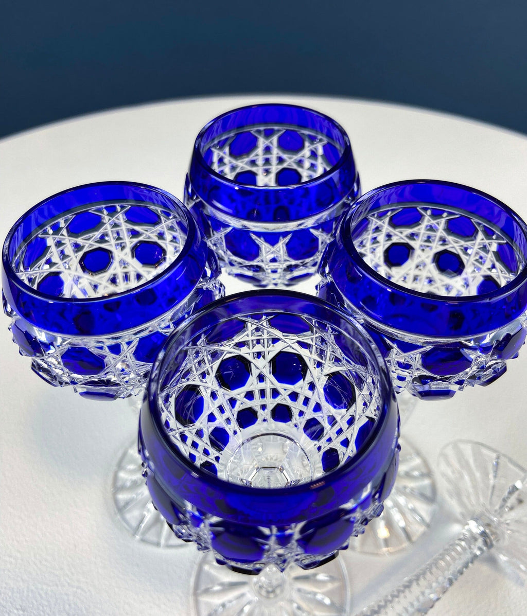 Bohemian Crystal Cordial Glasses – Sapphire to Clear Cut Crystal, Set of 5