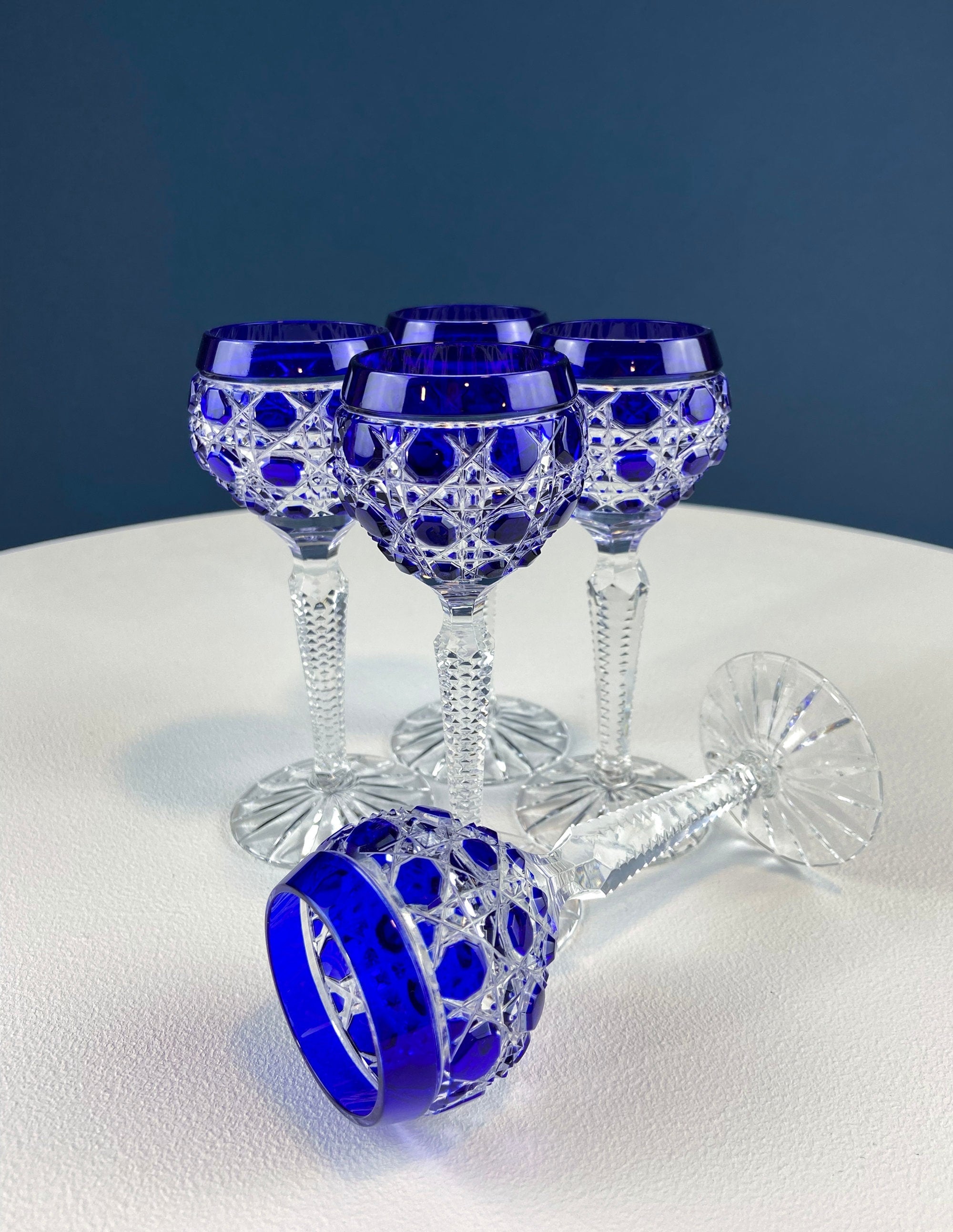 Bohemian Crystal Cordial Glasses – Sapphire to Clear Cut Crystal, Set of 5