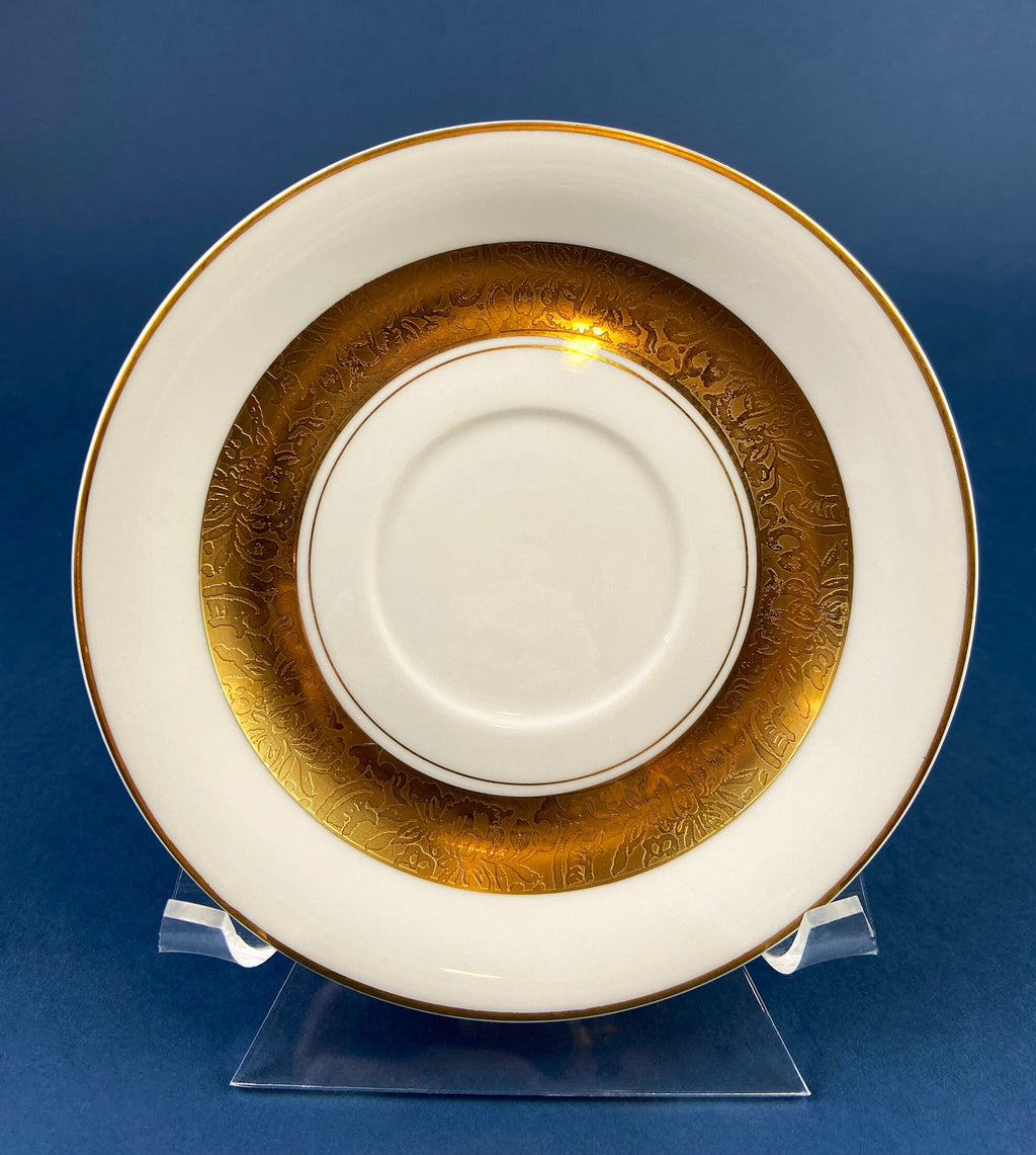 Royal Jackson Tea Cup & Saucer – Cream Porcelain with Gold Band, Made in USA
