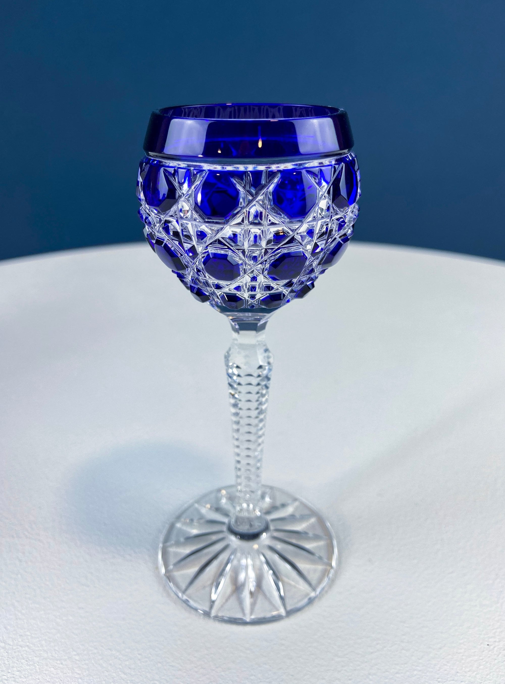 Bohemian Crystal Cordial Glasses – Sapphire to Clear Cut Crystal, Set of 5