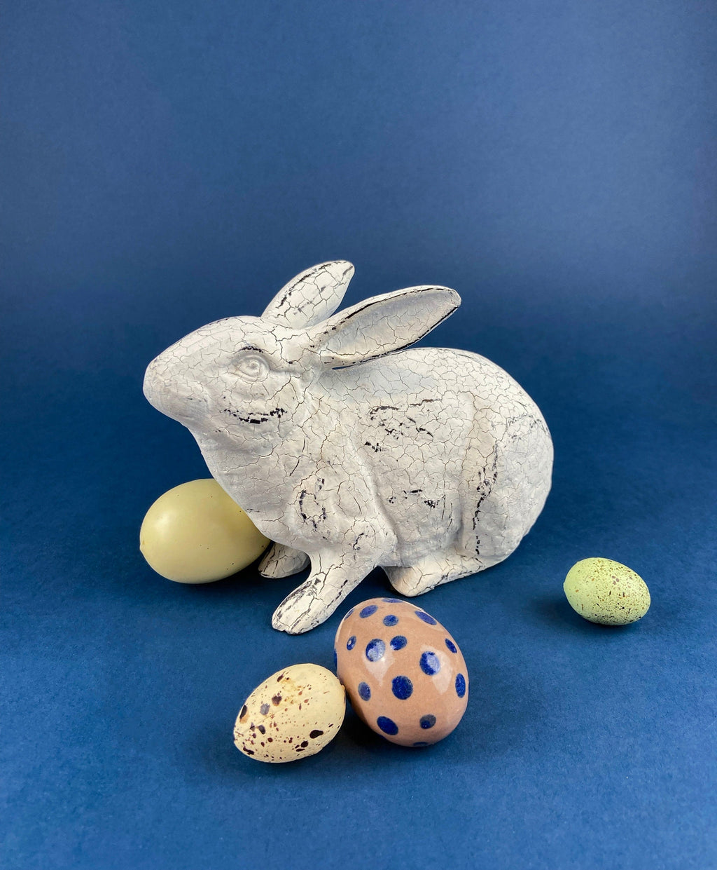 Rustic Bunny Figurine. Rabbit with Cracked Paint Texture. Vintage Easter Display. Spring Celebration. Modern Farmhouse Living. Kids Room.