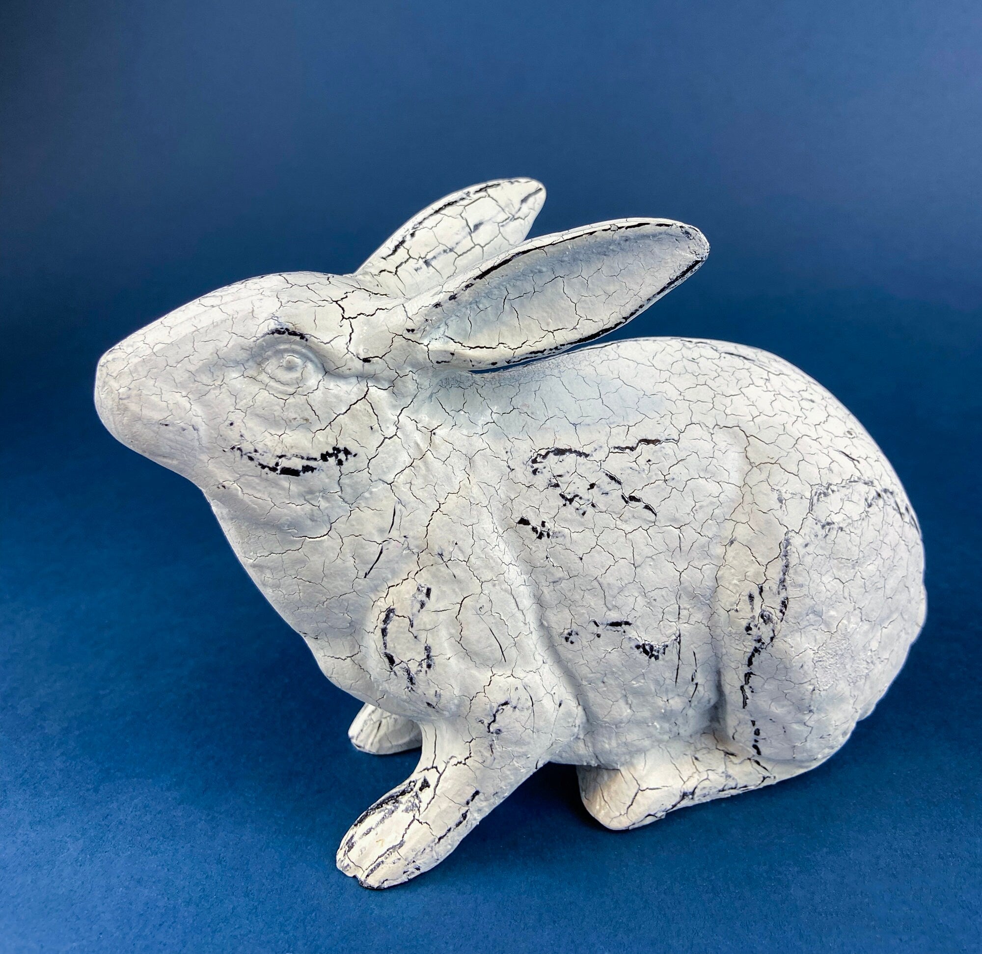 Rustic Bunny Figurine. Rabbit with Cracked Paint Texture. Vintage Easter Display. Spring Celebration. Modern Farmhouse Living. Kids Room.
