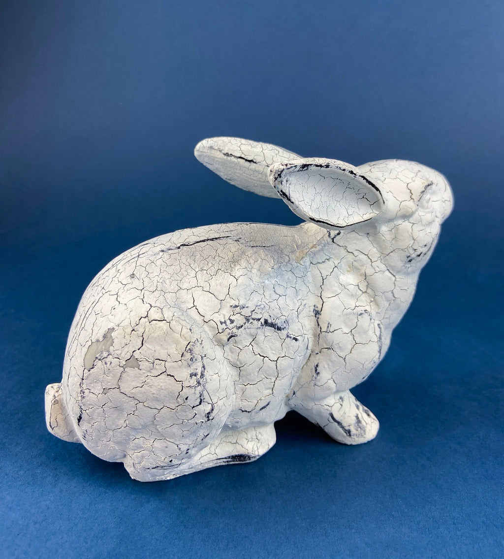 Rustic Bunny Figurine. Rabbit with Cracked Paint Texture. Vintage Easter Display. Spring Celebration. Modern Farmhouse Living. Kids Room.