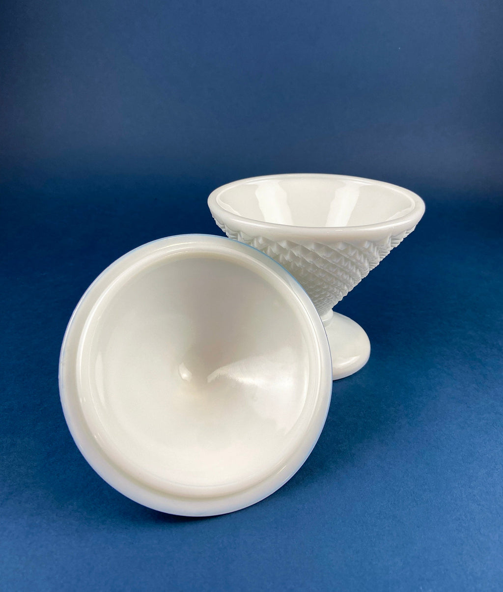 Milk Glass Diamond Pattern Compote with Lid