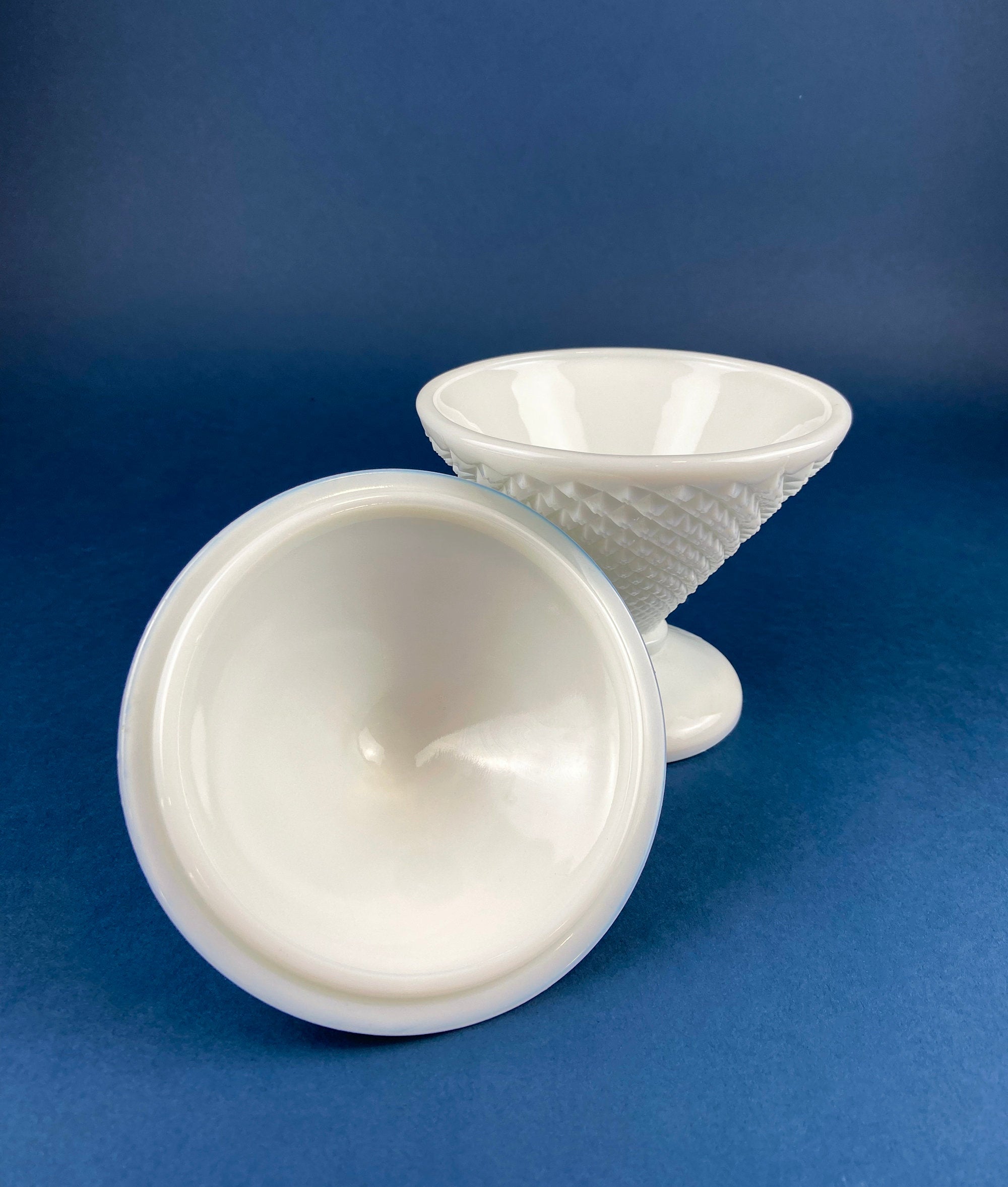 Milk Glass Diamond Pattern Compote with Lid