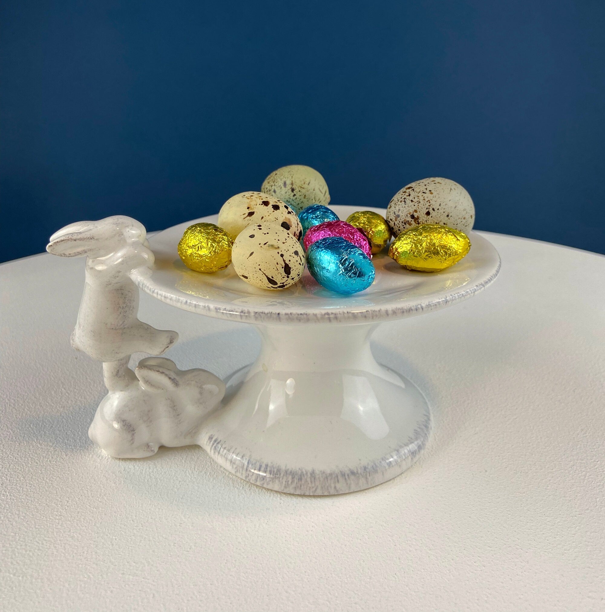 White Porcelain Bunny Stand | Candy Dish, Cupcake Stand & Candle Holder