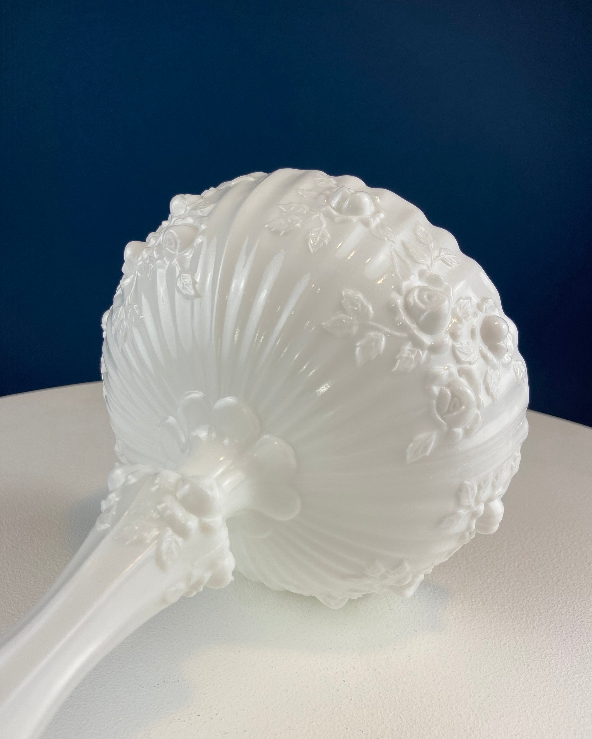 Milk Glass Footed Compote with 3D Roses & Scalloped Rim