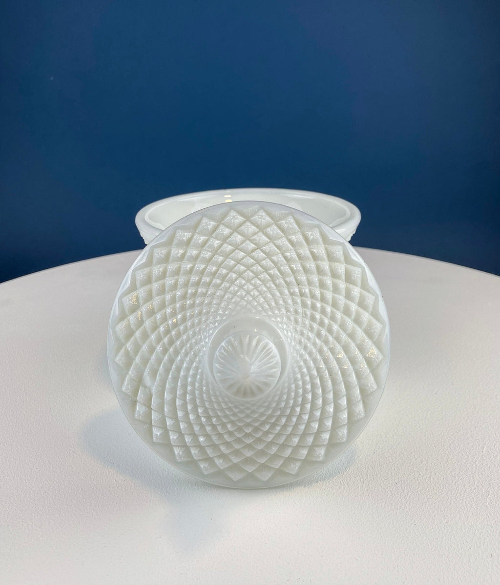 Milk Glass Diamond Pattern Compote with Lid