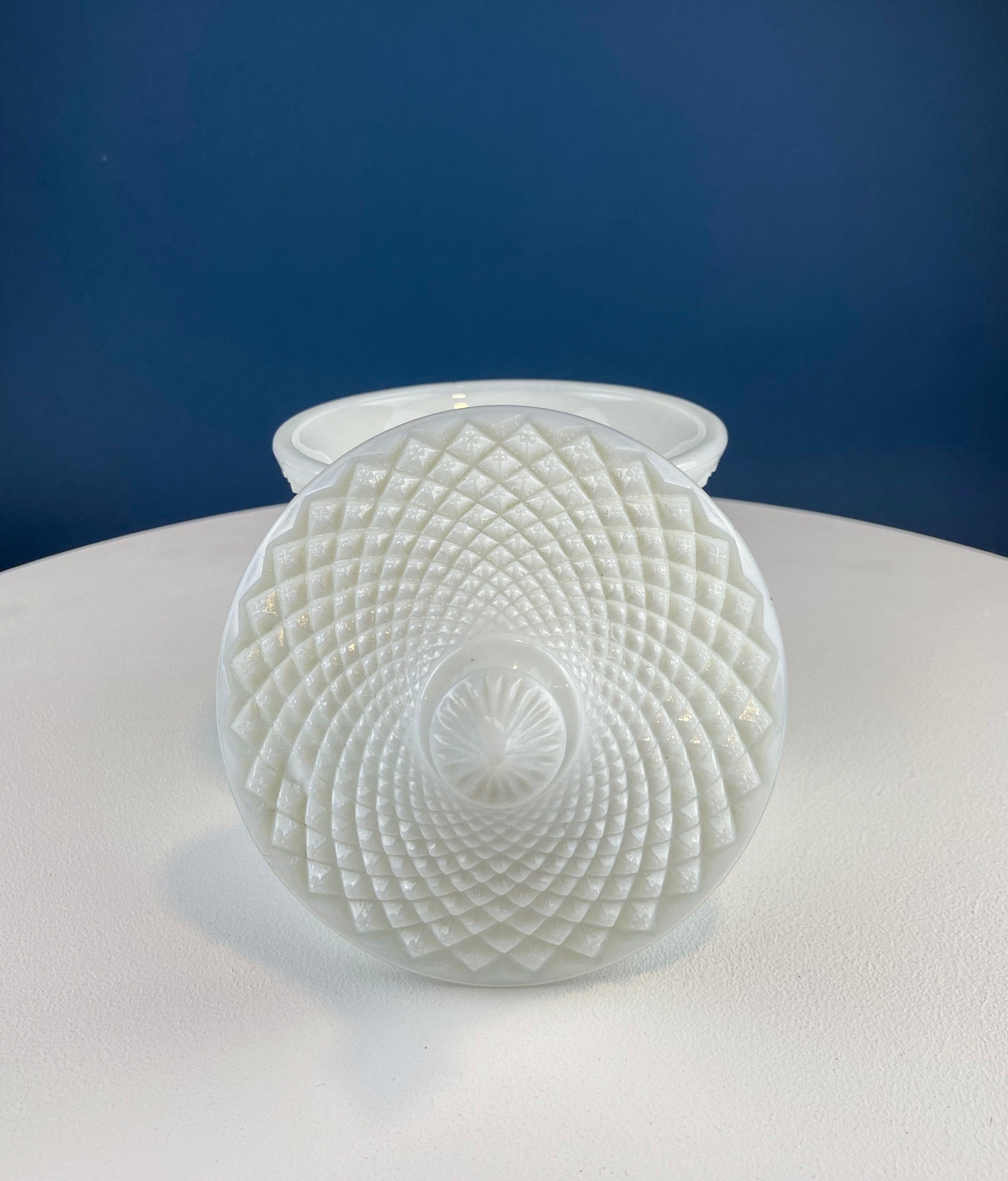 Milk Glass Diamond Pattern Compote with Lid