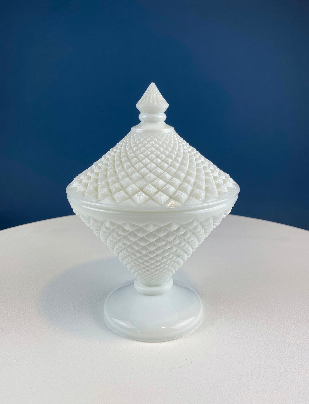 Milk Glass Diamond Pattern Compote with Lid