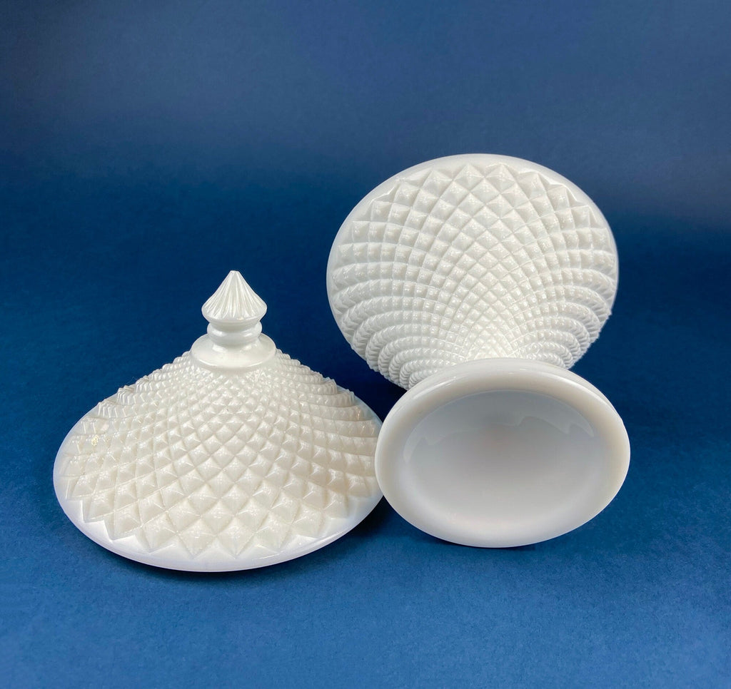 Milk Glass Diamond Pattern Compote with Lid