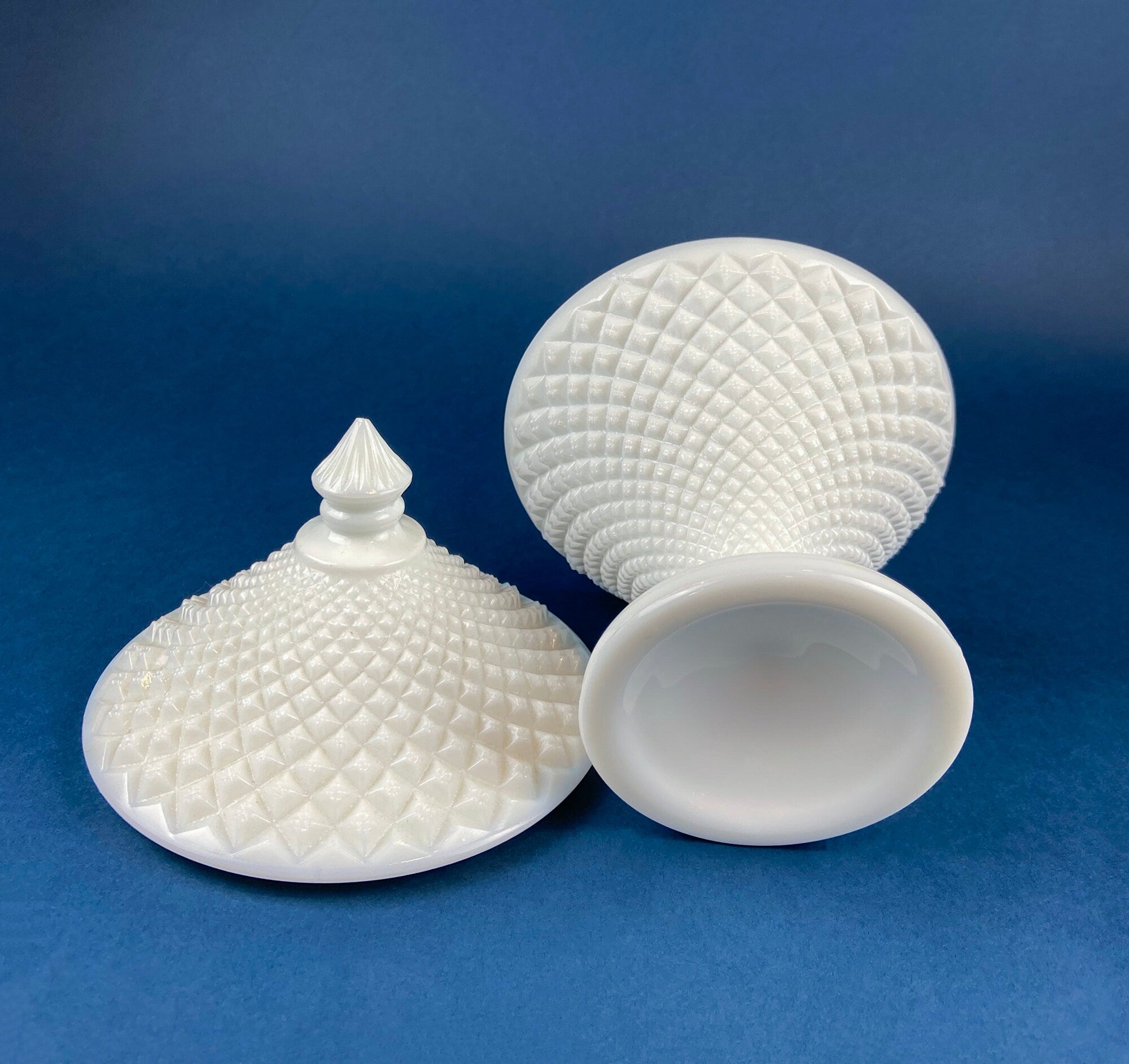 Milk Glass Diamond Pattern Compote with Lid