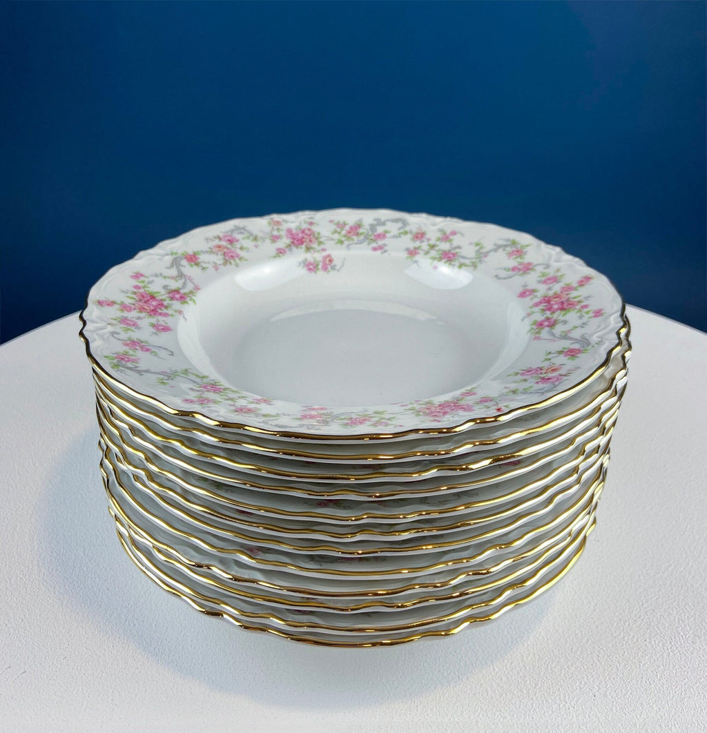 Antique Hutschenreuther Richelieu Rose Garland Soup Plates – Set of 12