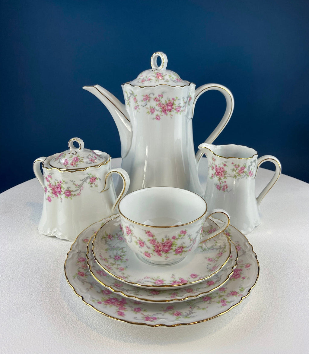Antique Hutschenreuther Porcelain Coffee & Tea Set – Hand-Painted Floral, 12 Pieces