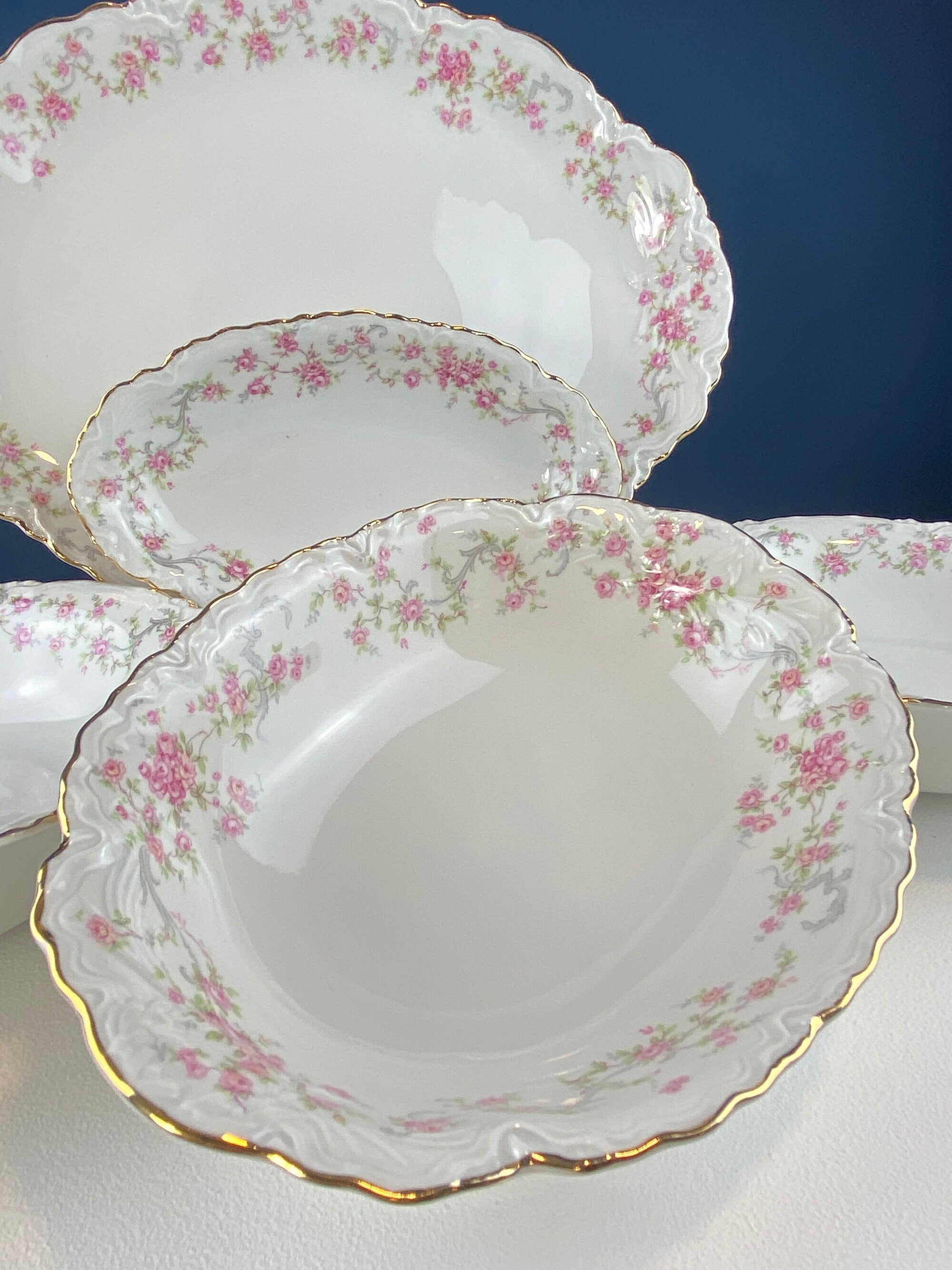 Antique Hutschenreuther Pink Rose Garland Serving Set – 5 Pieces