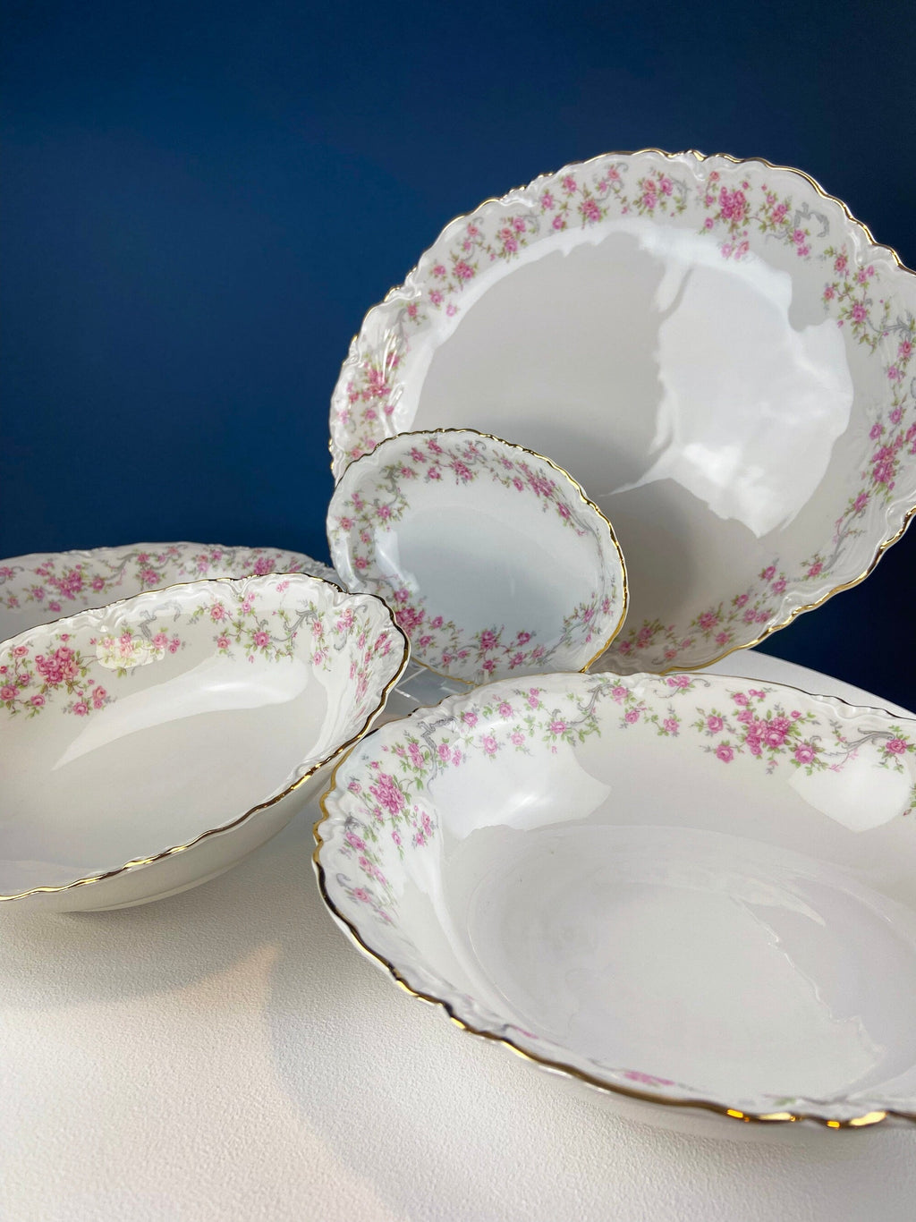 Antique Hutschenreuther Pink Rose Garland Serving Set – 5 Pieces