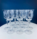Clear Crystal Wine Goblets with Frosted Leaf Ball on the Stems. Stunning Sasaki Isabelle 8" Glassware. Long Ping. Set Of 10.