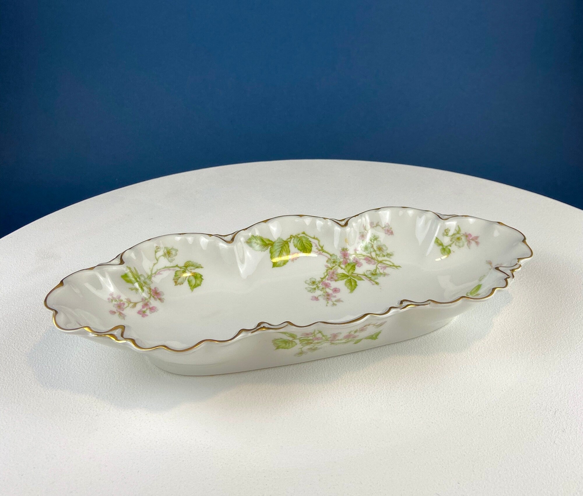 Limoges Porcelain Oval Serving Platter – Wild Roses Motif