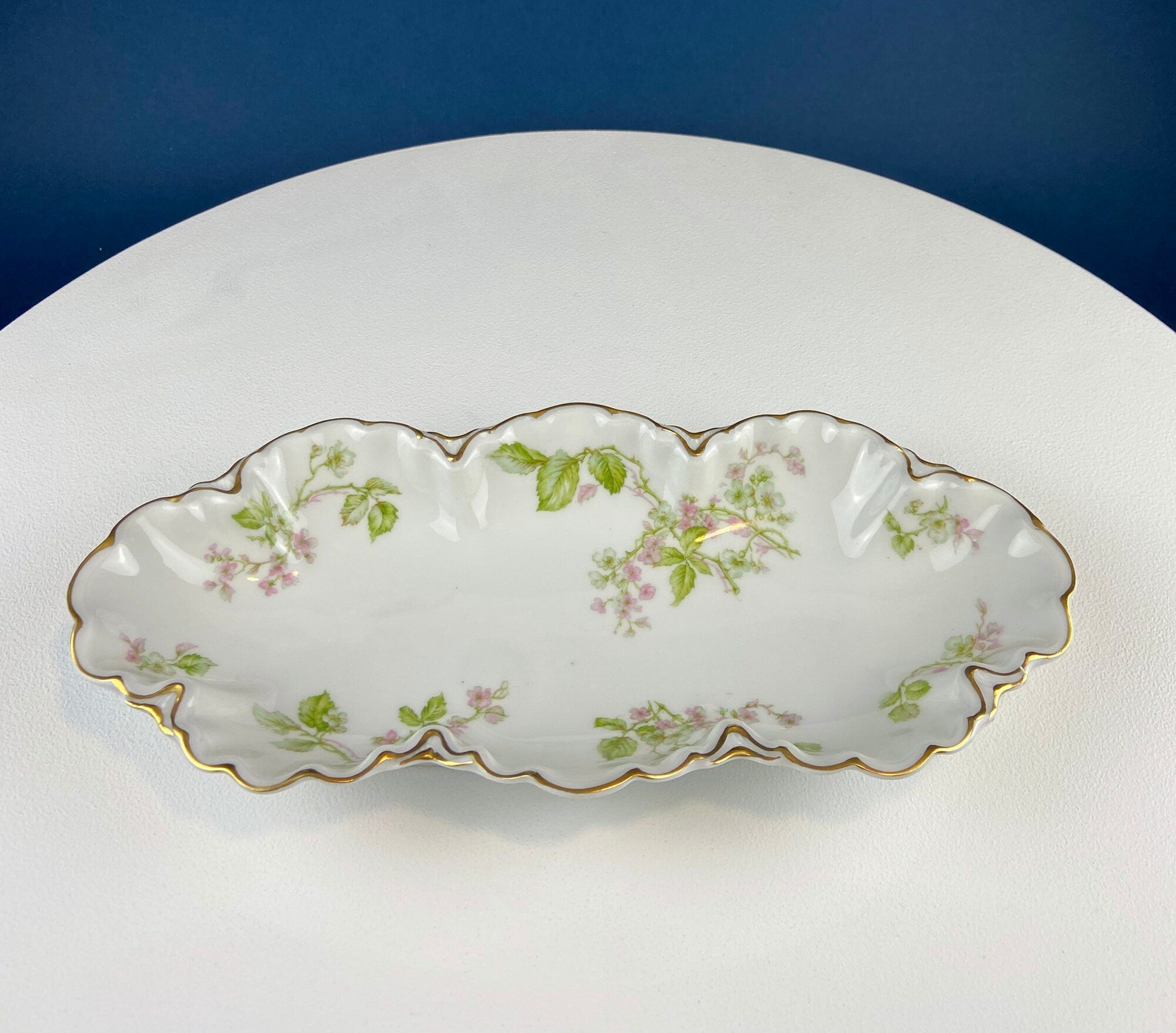 Limoges Porcelain Oval Serving Platter – Wild Roses Motif