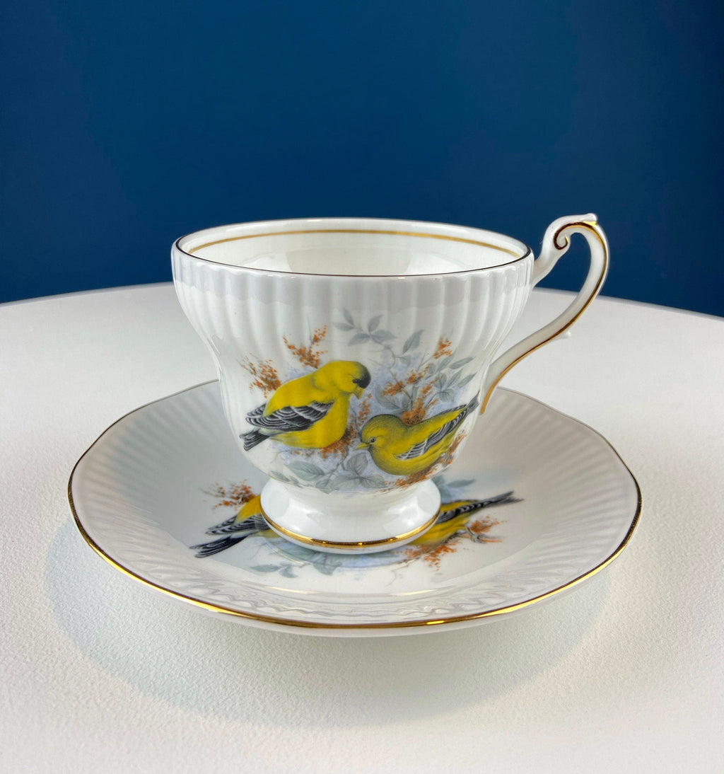 Queen’s Fine Bone China Tea Cup & Saucer – Birds of America, Pair of Finches