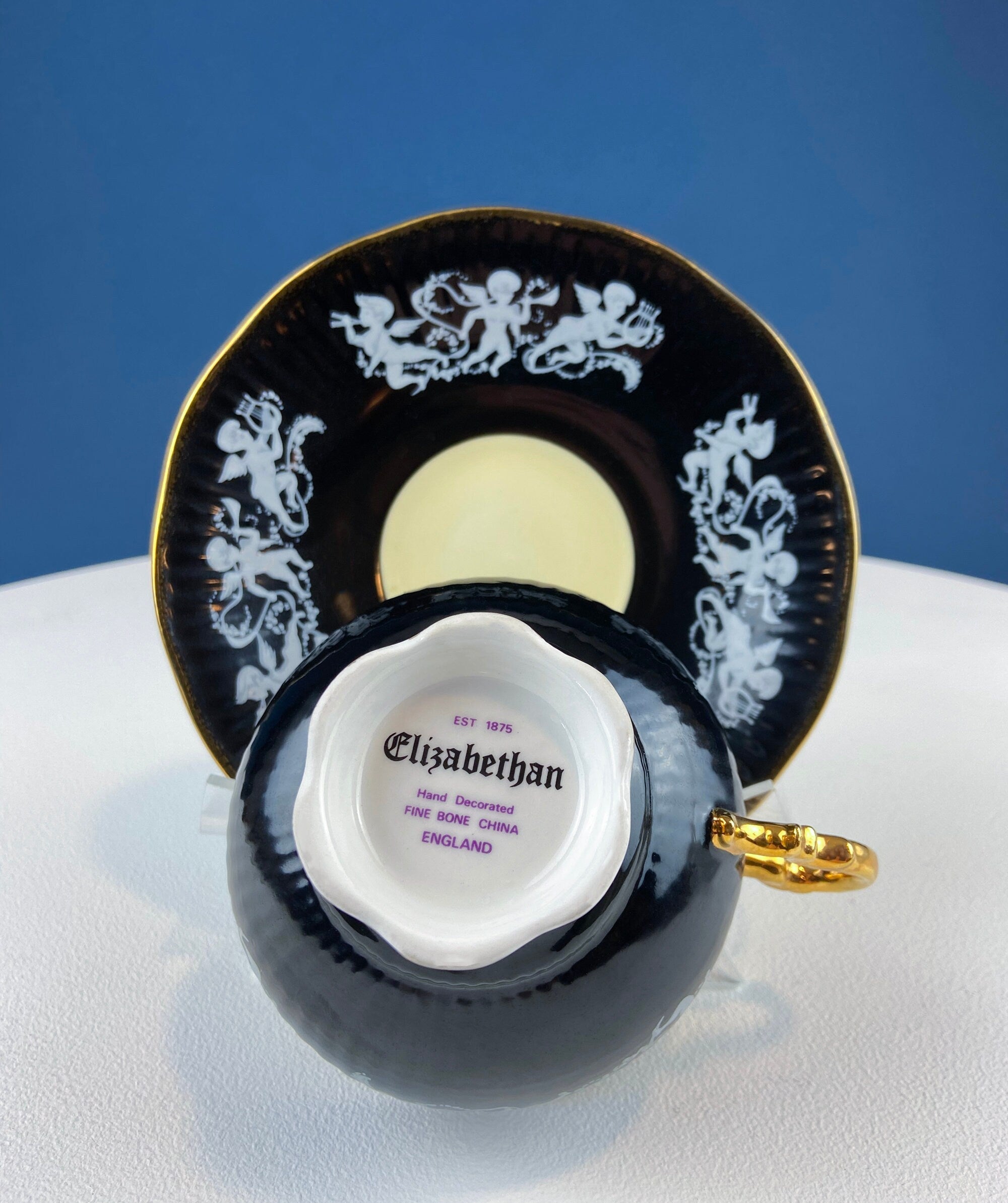 Elizabethan Fine Bone China Tea Cup & Saucer – Hand-Painted Cupids