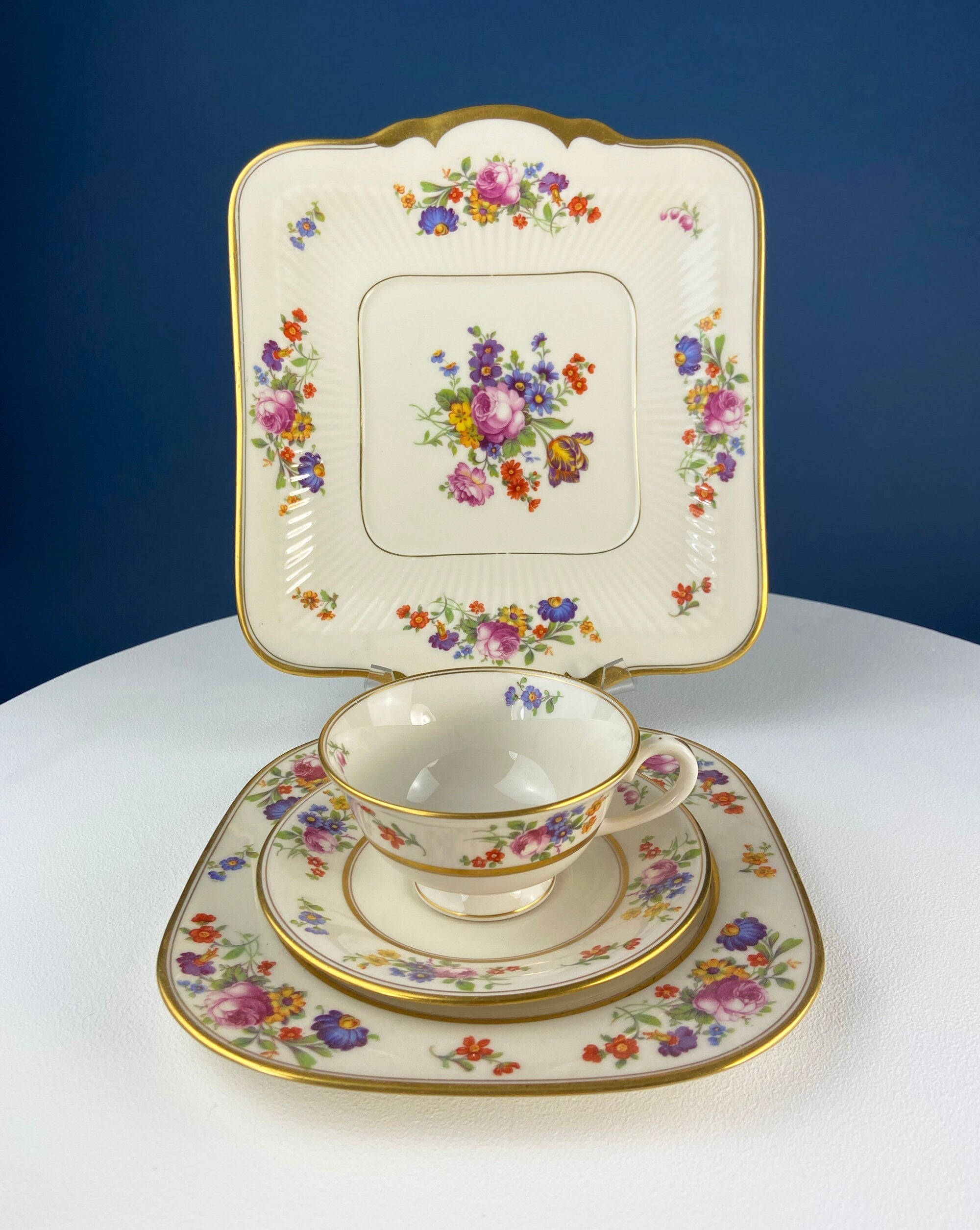 Coxon Belleek Floral China Serving Set: Antique Cottagecore Decor