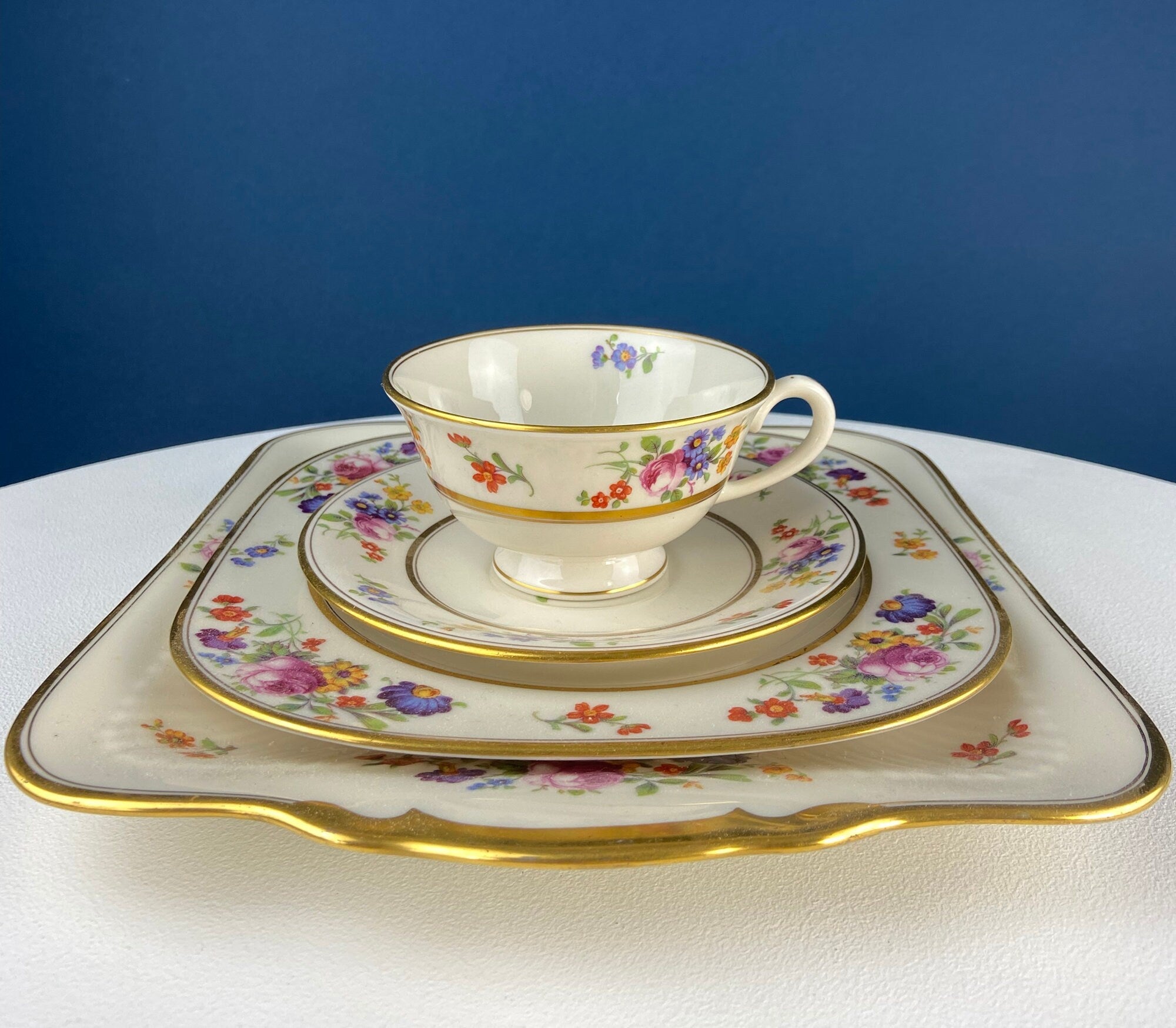 Coxon Belleek Floral China Serving Set: Antique Cottagecore Decor