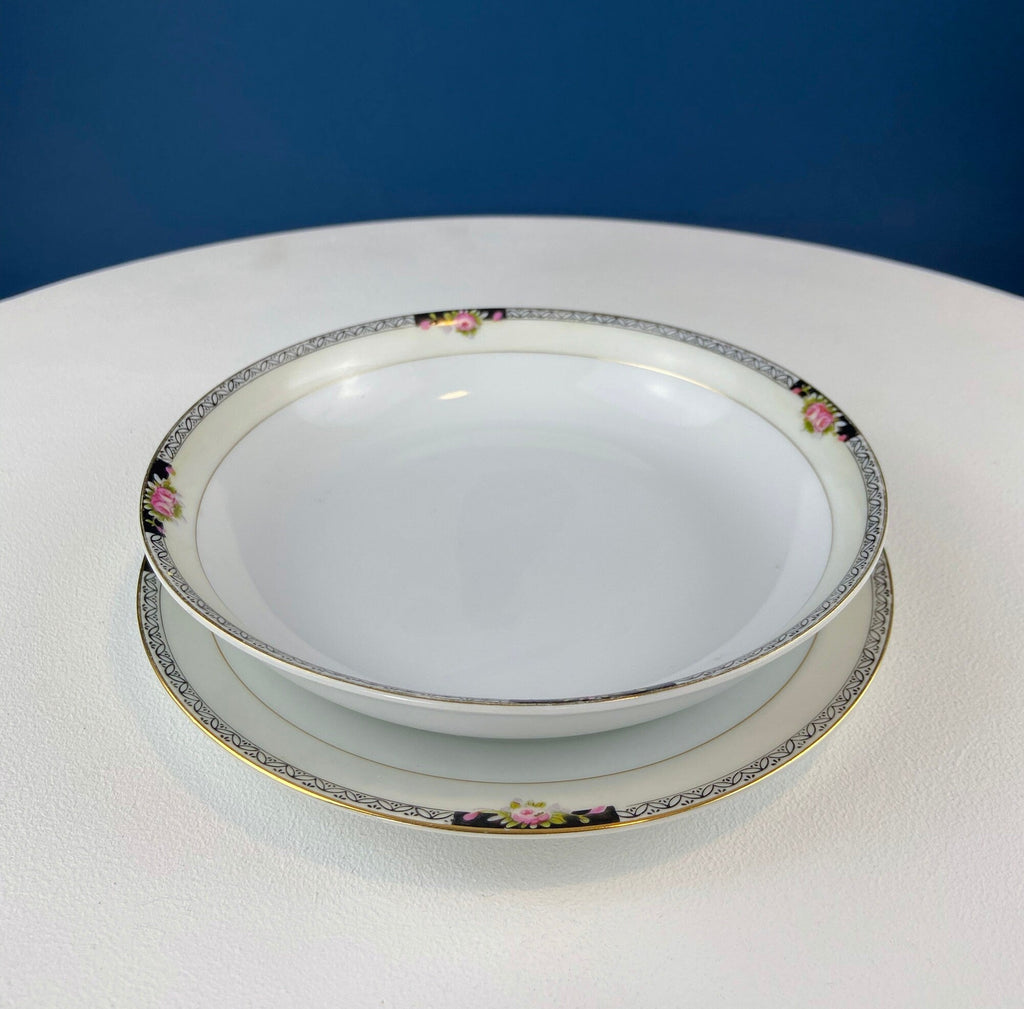 Noritake Beechmont Vintage Dinnerware Set – Rose Clusters & Black