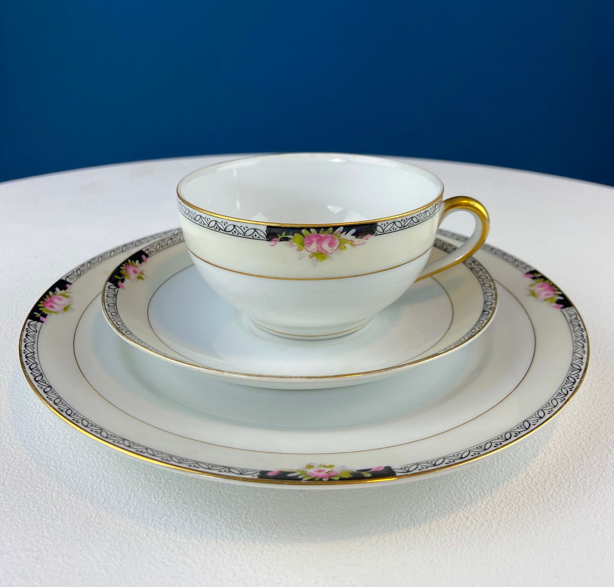 Noritake Beechmont Vintage Dinnerware Set – Rose Clusters & Black