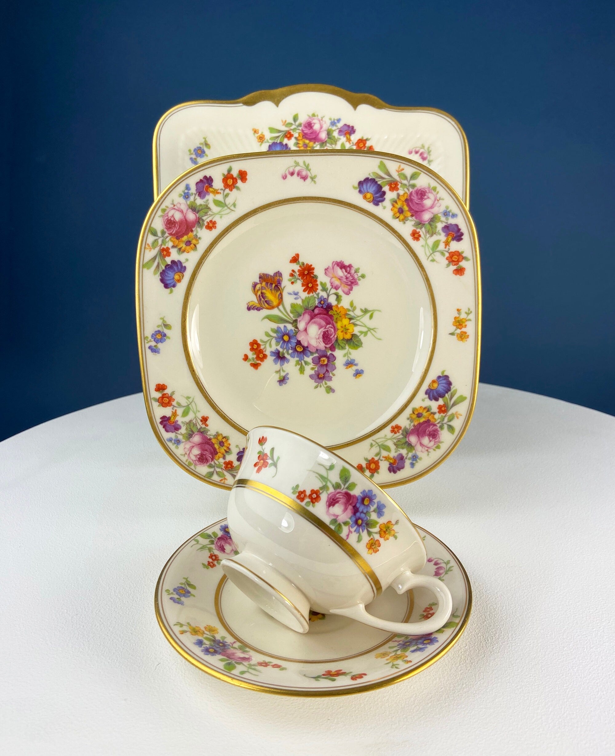 Coxon Belleek Floral China Serving Set: Antique Cottagecore Decor