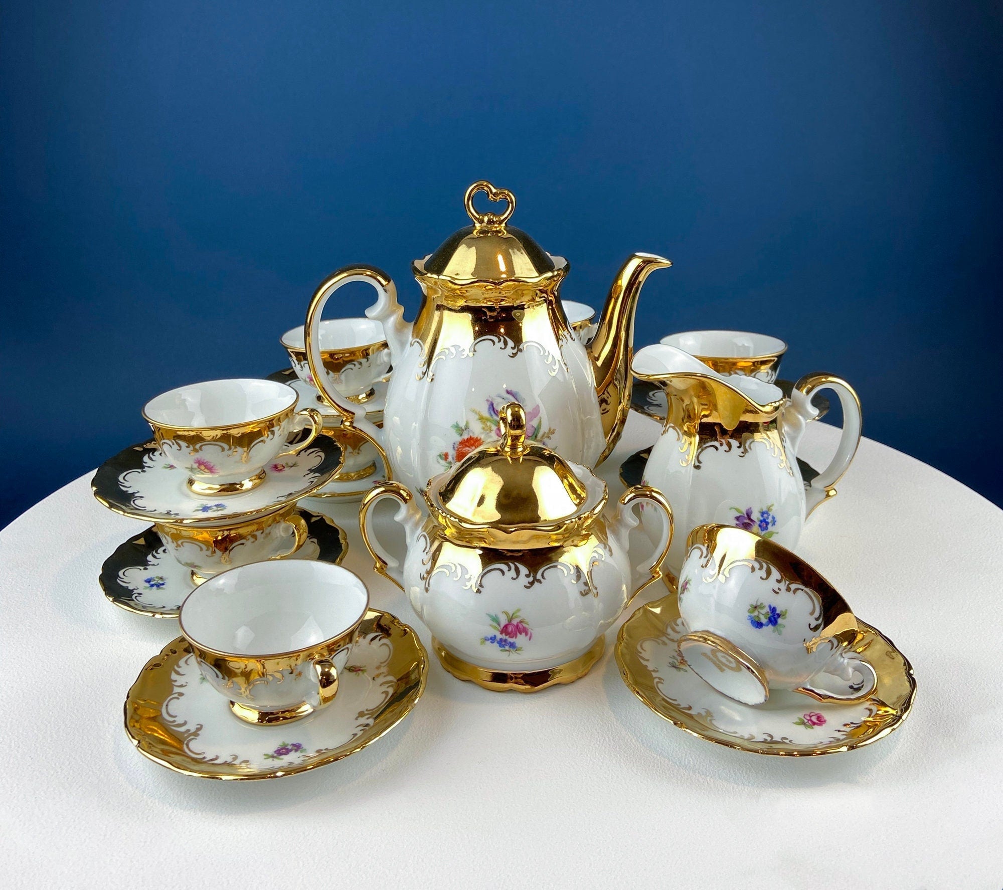 Prussian Gold Demitasse Tea & Coffee Set – Service for Two, 13 Pieces