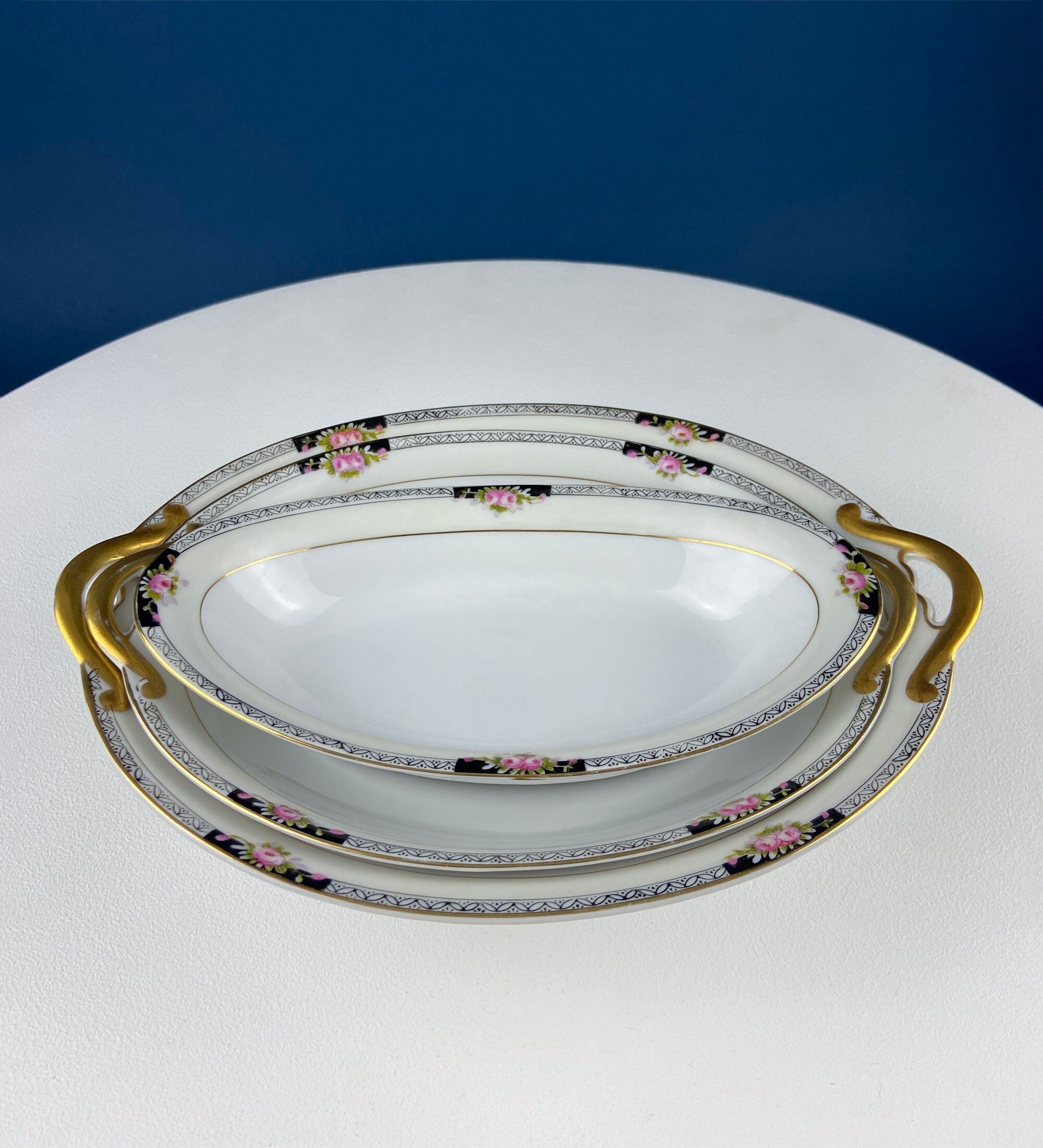Noritake Beechmont Vintage Dinnerware Set – Rose Clusters & Black