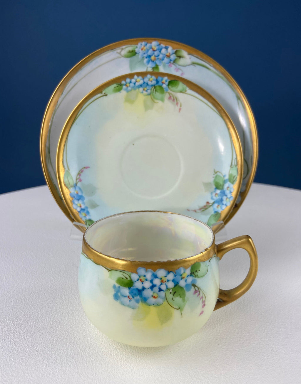 Antique Nippon Hand-Painted Tea Trio – Forget-Me-Not Motif