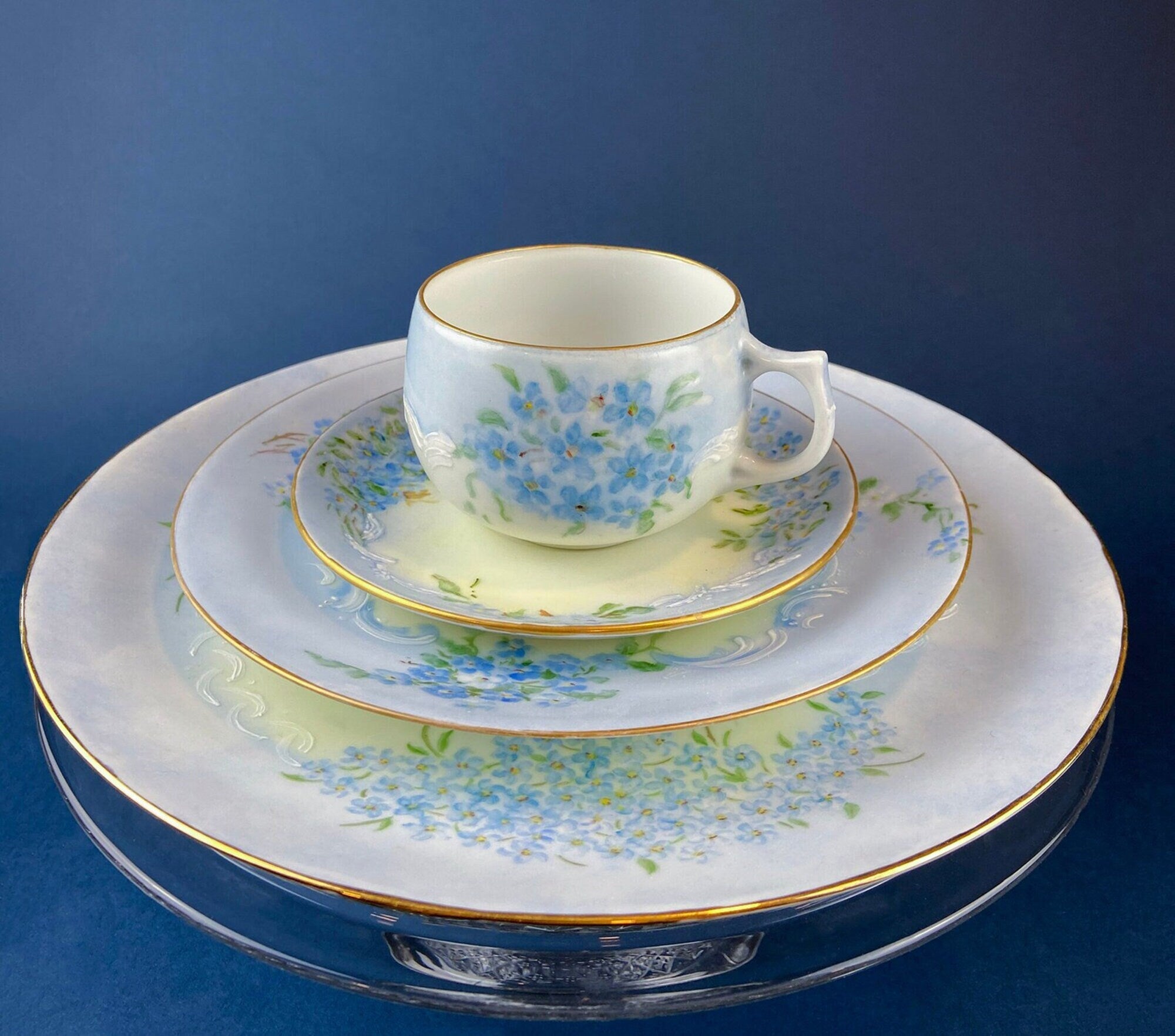 Antique Nippon Hand-Painted Tea Trio – Forget-Me-Not Motif