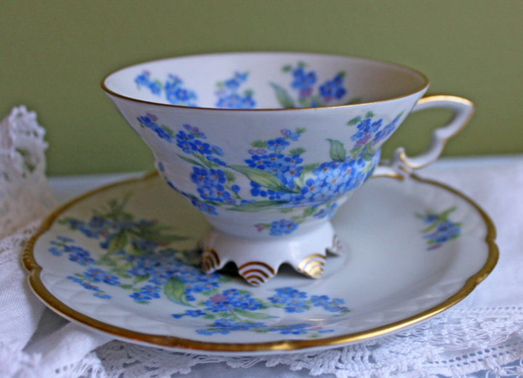 Antique Nippon Hand-Painted Tea Trio – Forget-Me-Not Motif